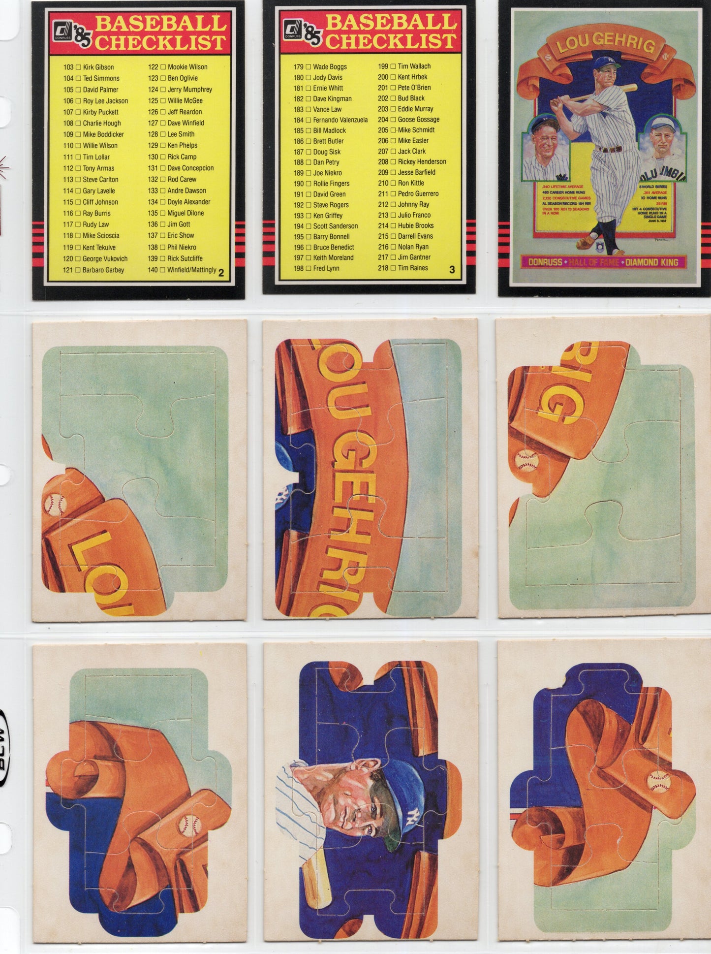 1985 Leaf Baseball Complete Set (259 Cards) + Lou Gehrig Puzzle