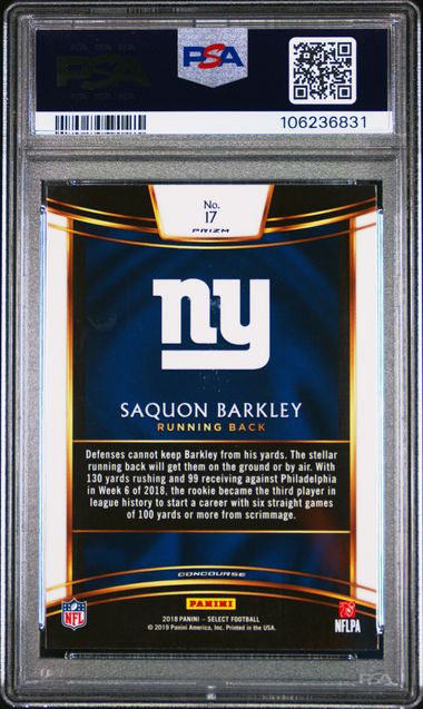 2018 Panini Select Saquon Barkley Silver Prizm Graded Rookie Card #17 PSA 10