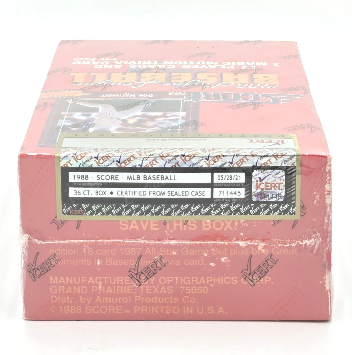 1988 Score MLB Baseball Card Wax Box (36 Packs) iCert Sealed