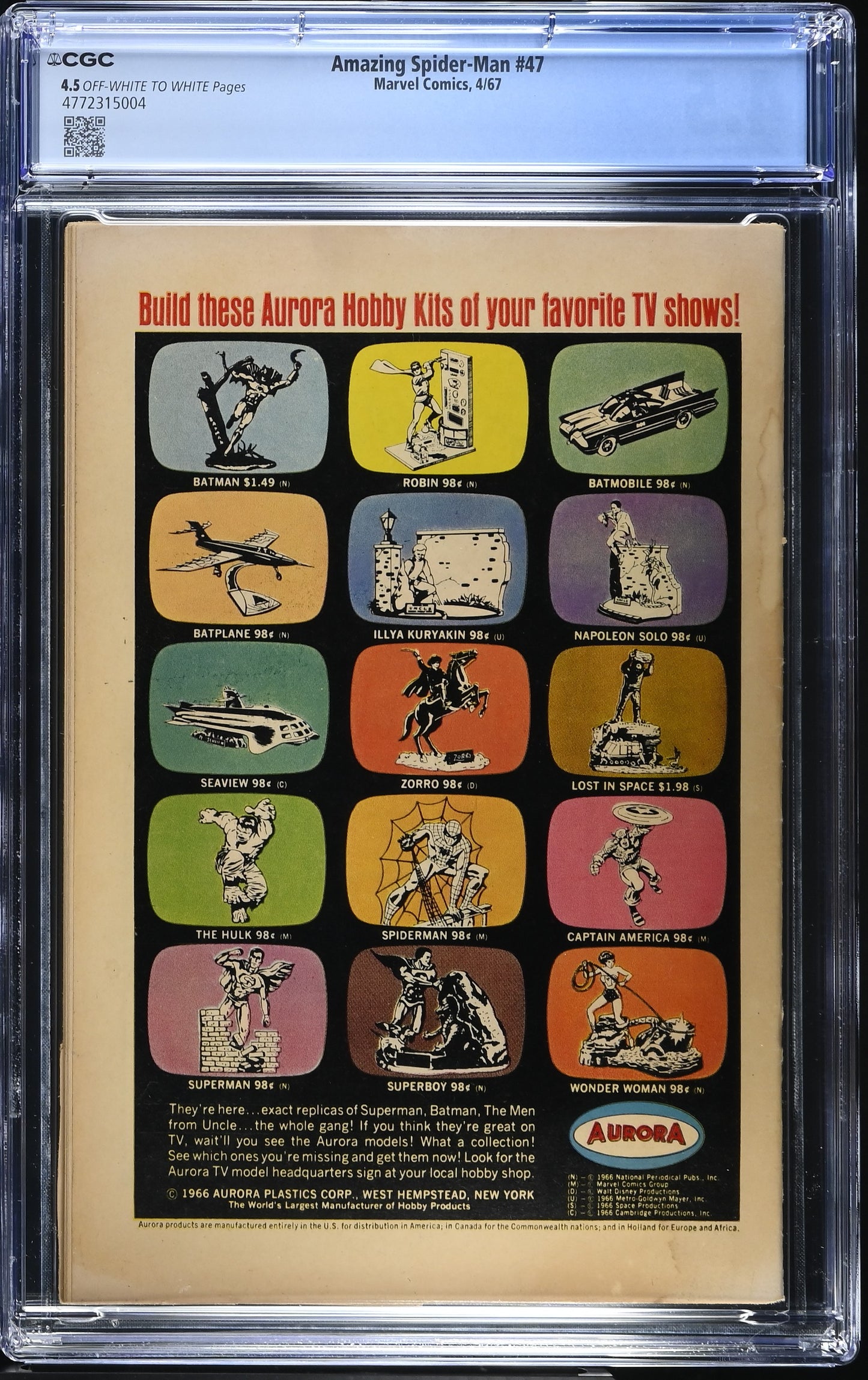 1967 Marvel Amazing Spider-Man #47 Graded Comic Book CGC 4.5 Kraven the Hunter Cover