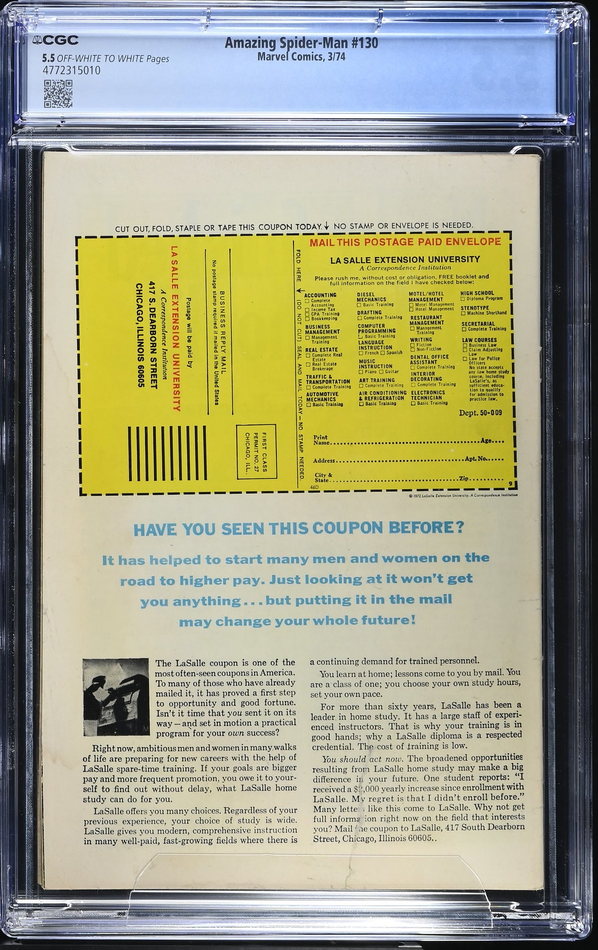 1974 Marvel Amazing Spider-Man #130 Graded Comic Book CGC 5.5 1st Appearance of the Spidermobile