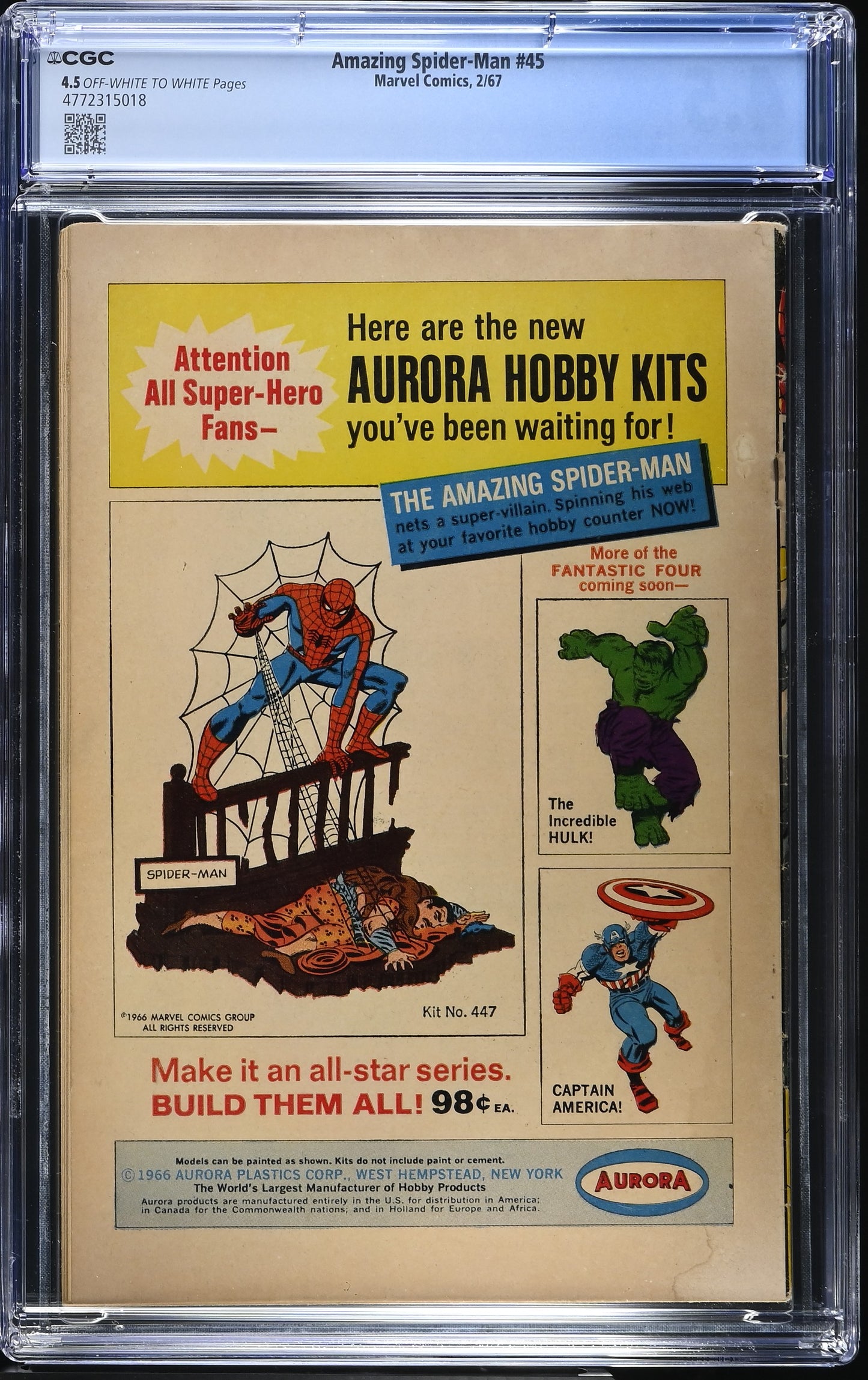 1967 Marvel Amazing Spider-Man #45 Graded Comic Book CGC 4.5 3rd Appearance Lizard