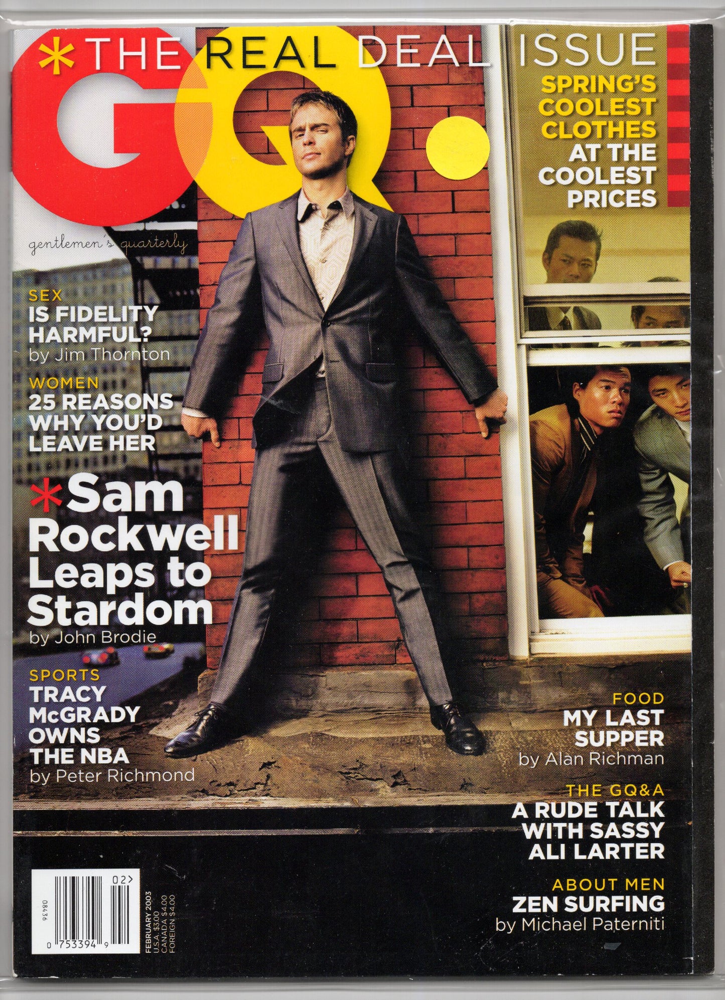 GQ Vintage Monthly Magazine (February 2003) Sam Rockwell Cover