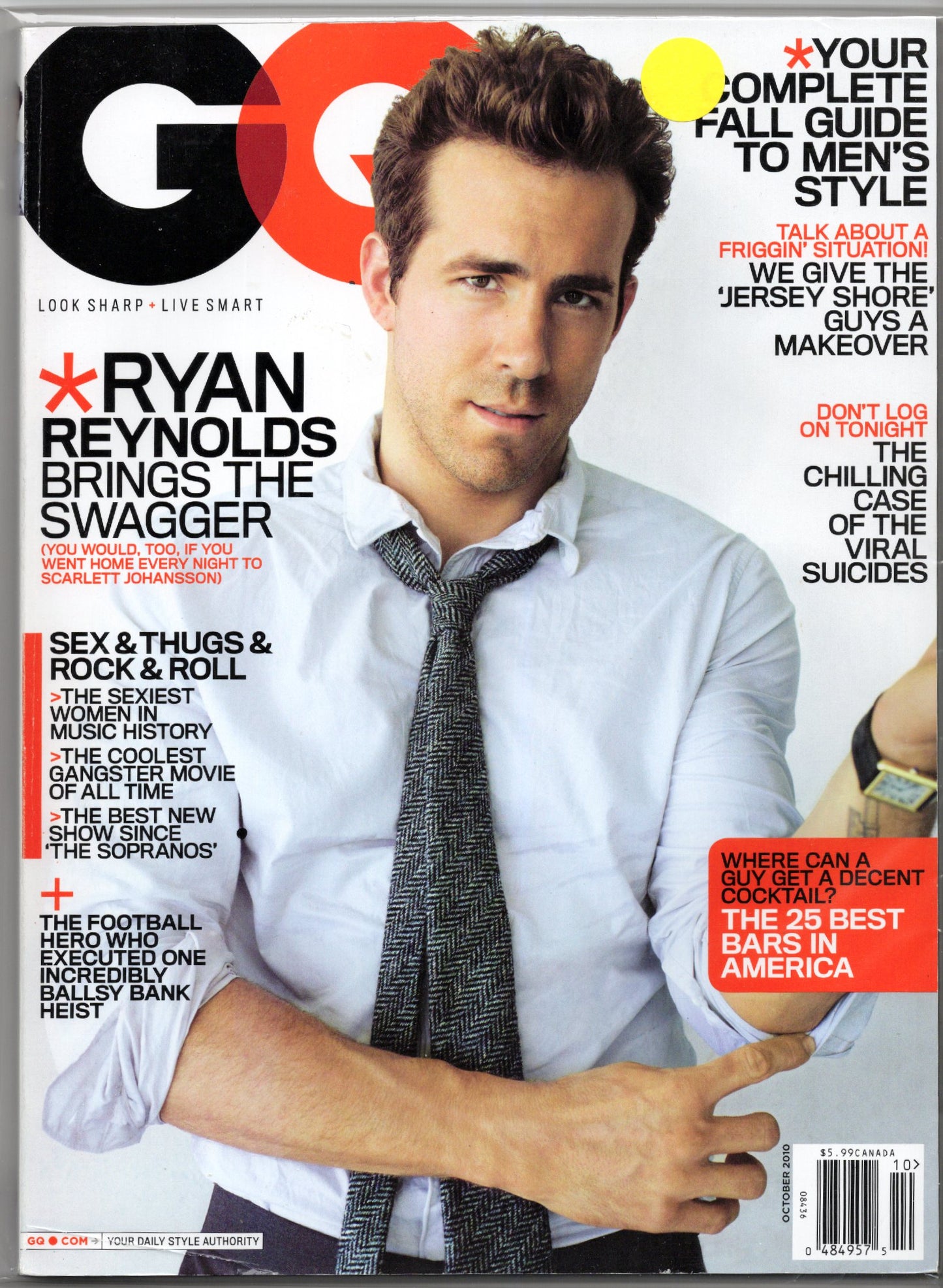 GQ Monthly Magazine (October 2010) Ryan Reynolds Cover