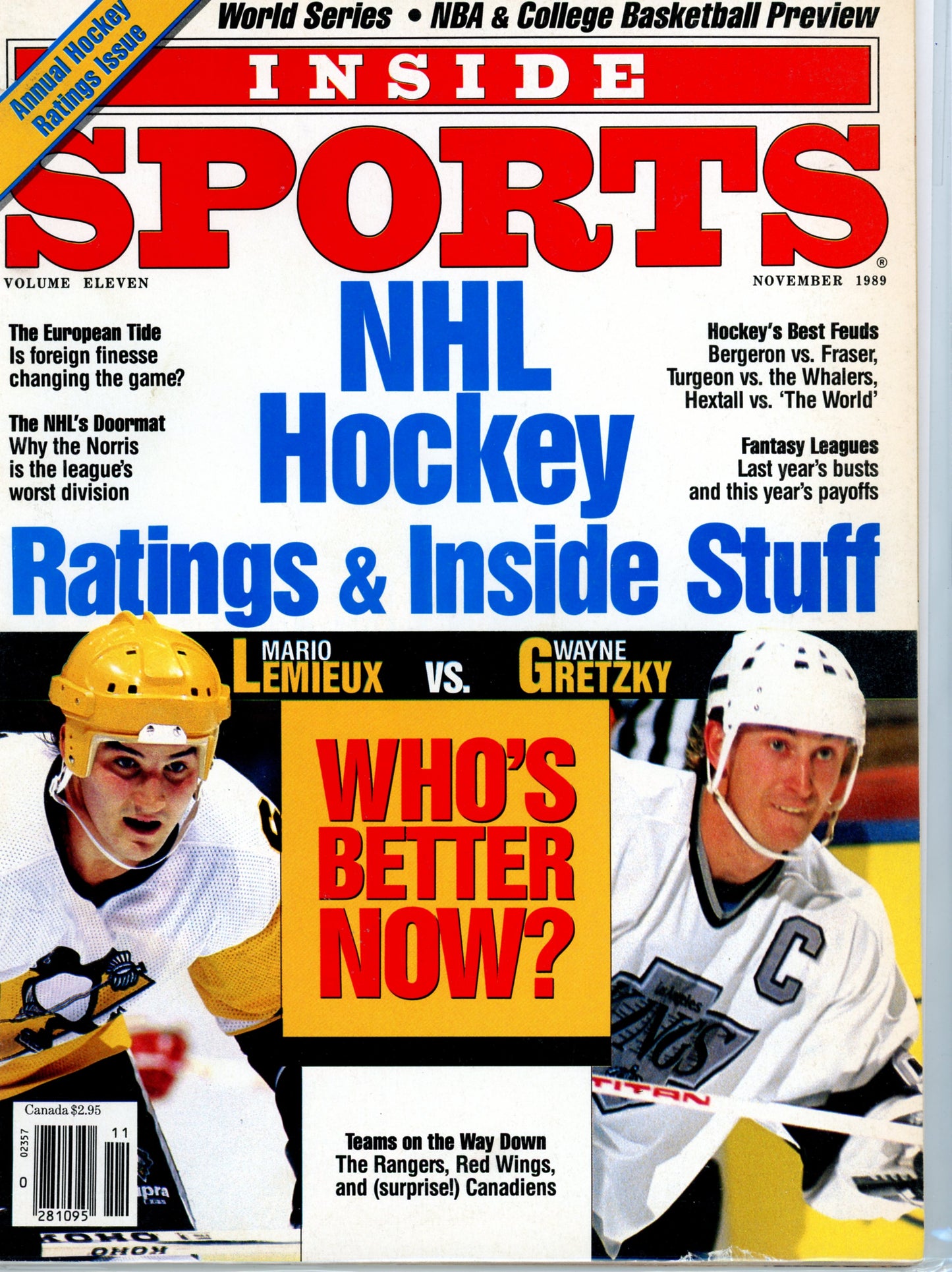 Inside Sports Volume 11 (November 1989) Vintage Hockey Magazine Lemieux vs. Gretzky Cover