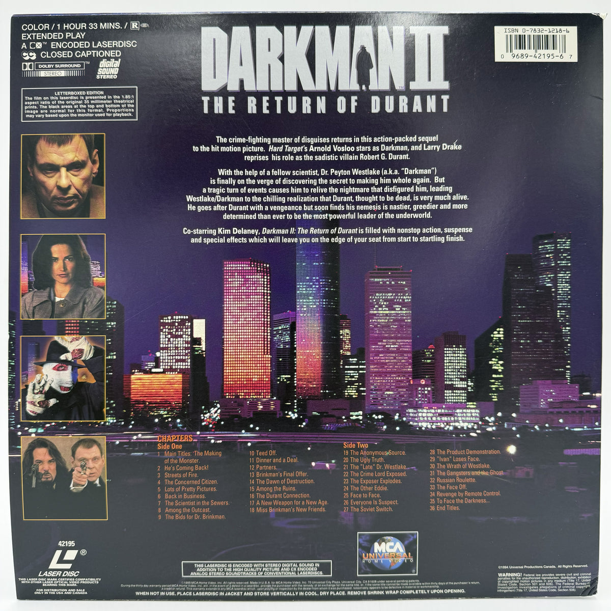 Darkman II: The Return of Durant (1995) LaserDisc - Letterboxed Edition - MCA Universal Home Video - VG
