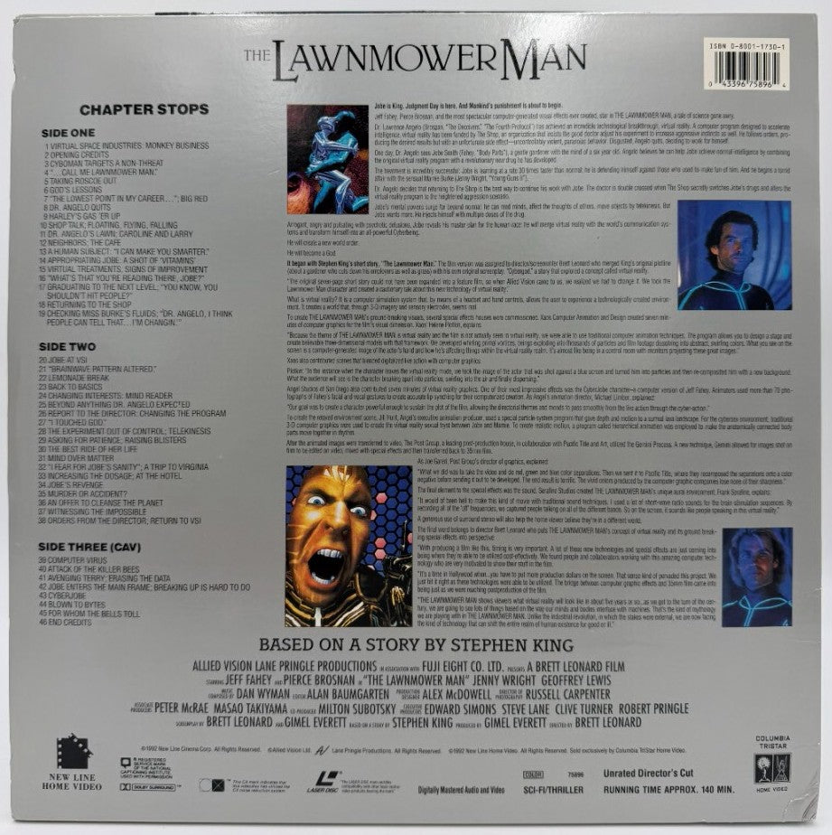 The Lawnmower Man (1992) LaserDisc - Unrated Director's Cut - Pierce Brosnan, Jeff Fahey - New Line / Columbia TriStar - VG