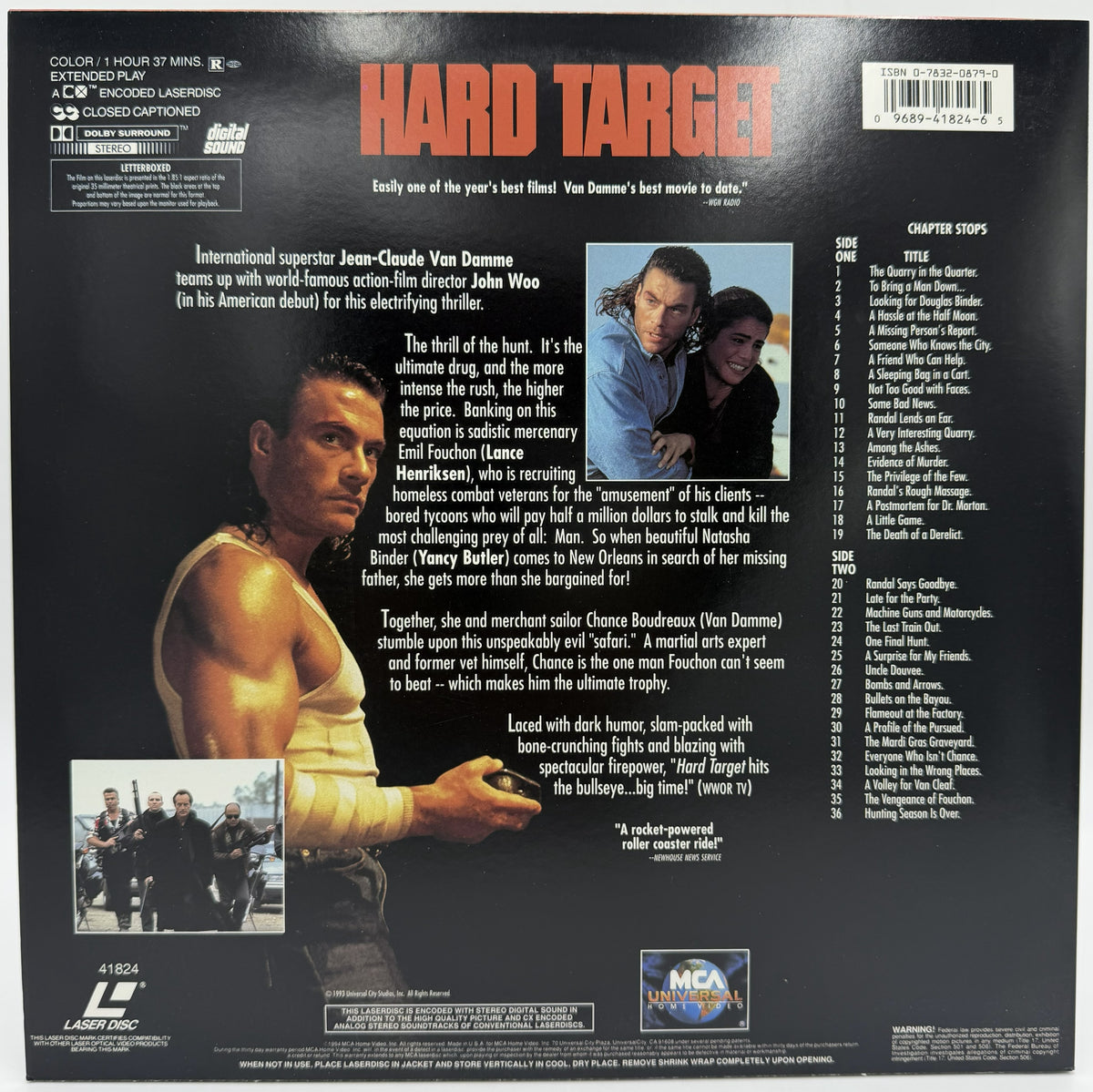 Hard Target (1993) LaserDisc - Jean-Claude Van Damme - Letterboxed Edition - MCA Universal - EX
