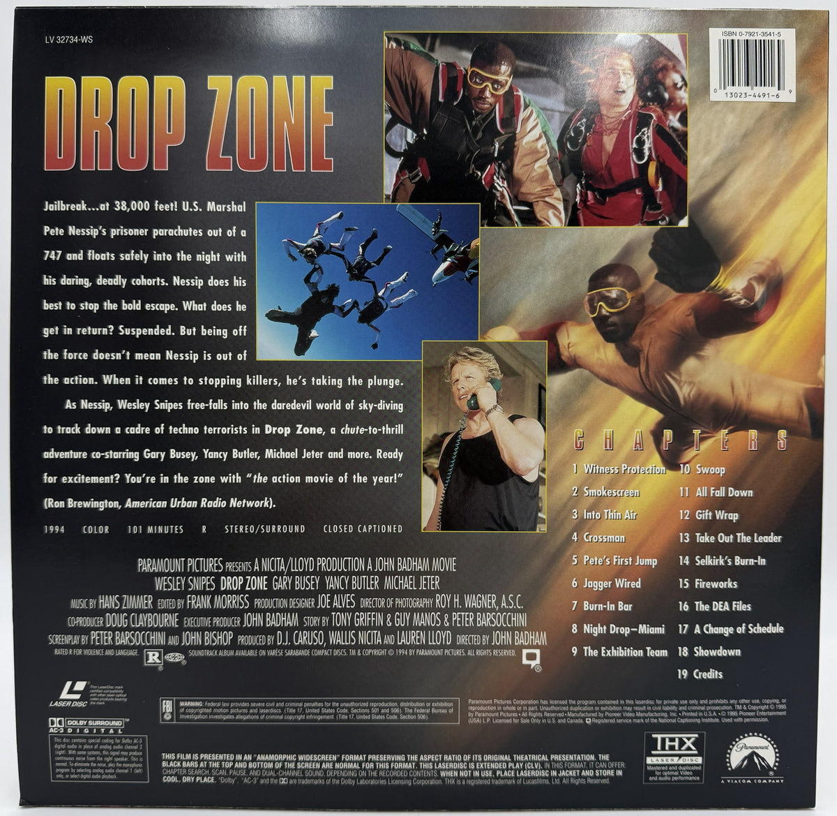 Drop Zone (1994) LaserDisc - Wesley Snipes - Widescreen THX AC-3 Edition - Paramount LV - EX