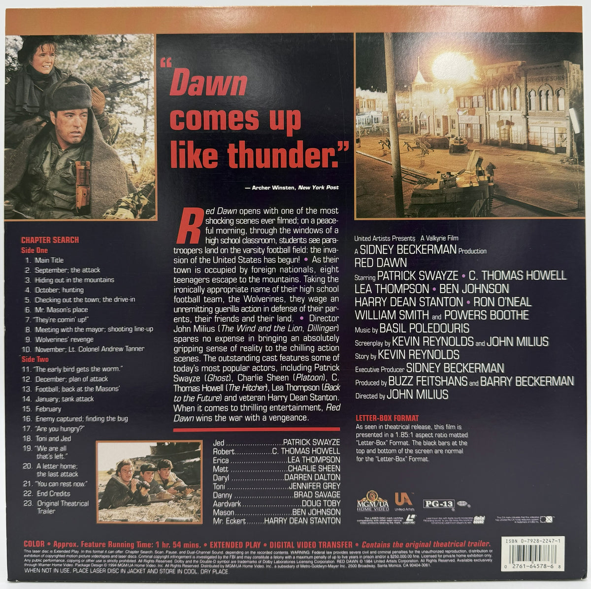 Red Dawn (1984) LaserDisc - Patrick Swayze, Charlie Sheen - Deluxe Letter-Box Edition - MGM/UA - EX