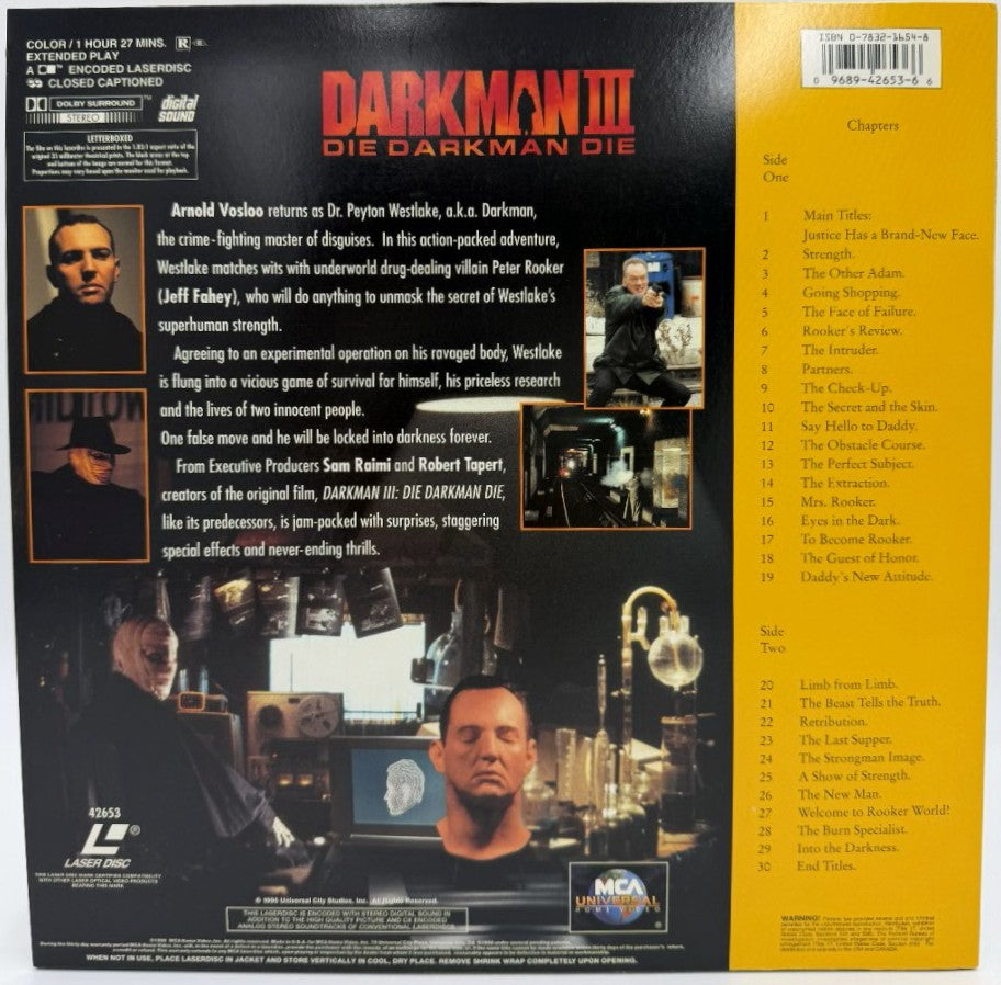 Darkman III: Die Darkman Die (1996) LaserDisc - Jeff Fahey, Arnold Vosloo - Letterboxed Edition - MCA Universal - EX
