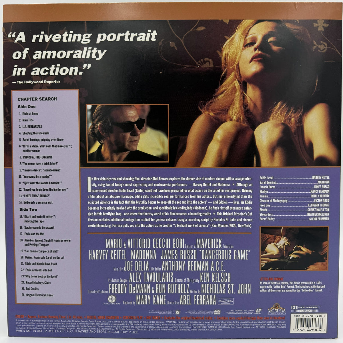Dangerous Game (1993) LaserDisc - Harvey Keitel, Madonna - Original Uncensored Director's Cut - MGM/UA - EX