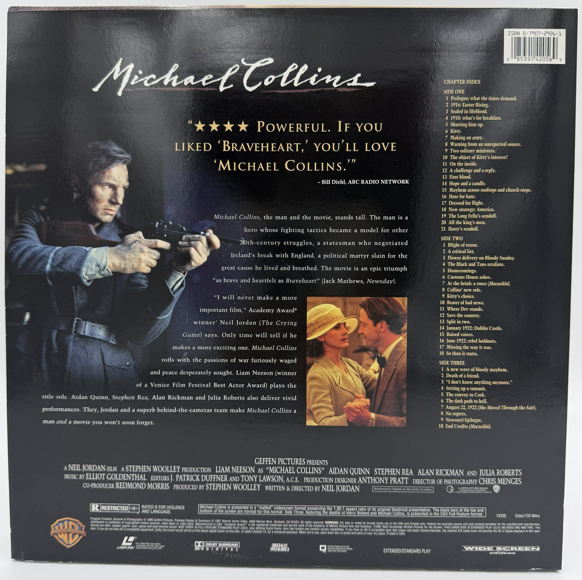 Michael Collins (1996) LaserDisc - Liam Neeson, Julia Roberts, Alan Rickman - Widescreen Dolby Digital - Warner Home Video - EX