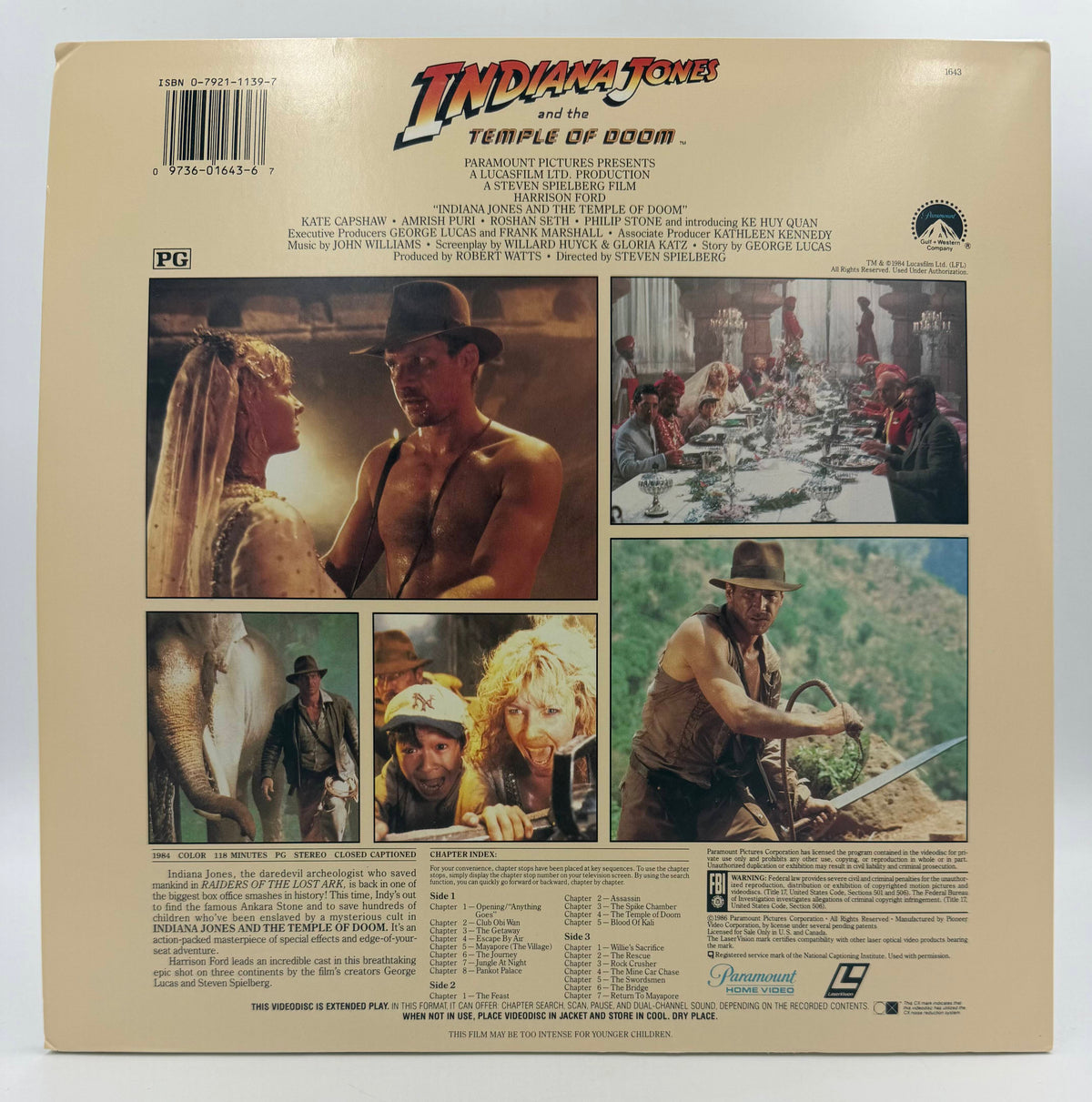 Indiana Jones and the Temple of Doom (1986) LaserDisc - EX