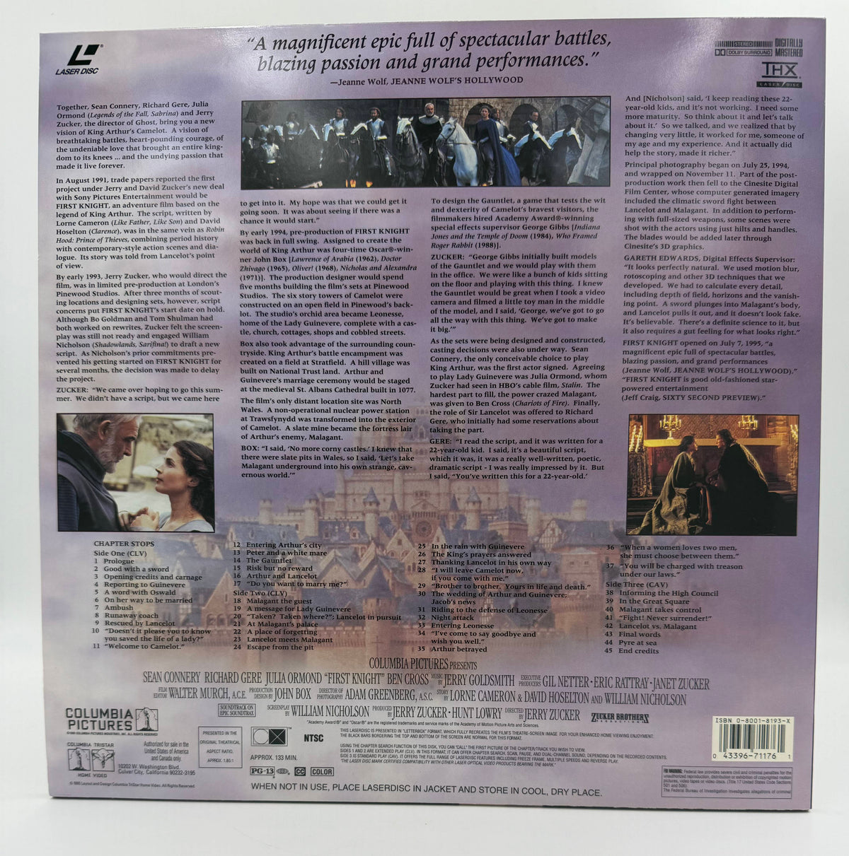 First Knight (1995) Deluxe Widescreen Presentation LaserDisc - EX