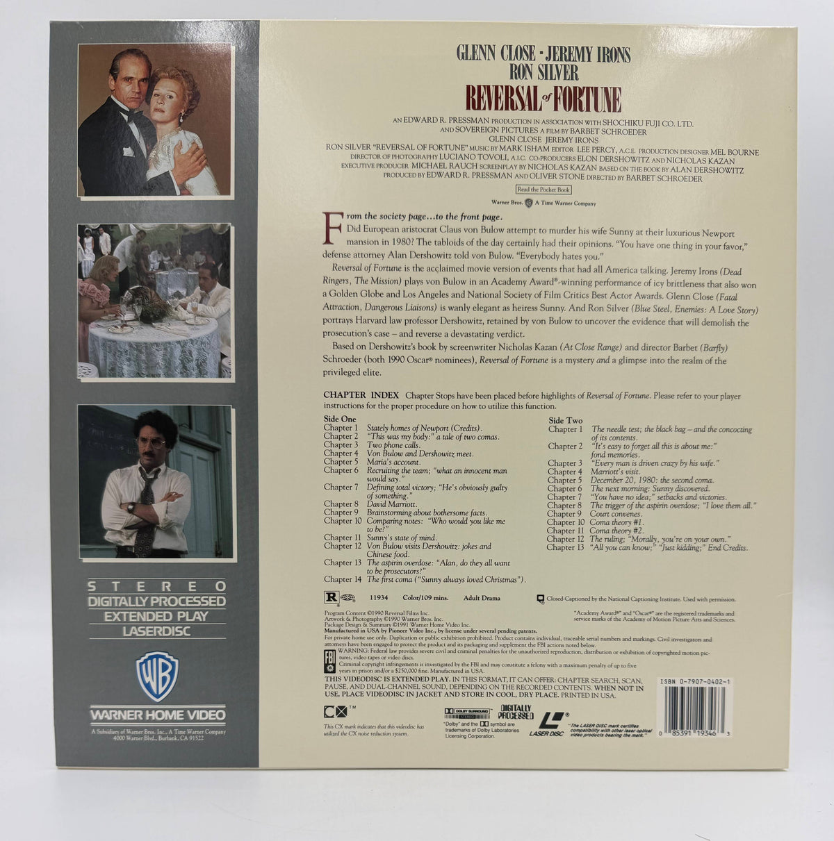 Reversal of Fortune (1991) – LaserDisc - EX