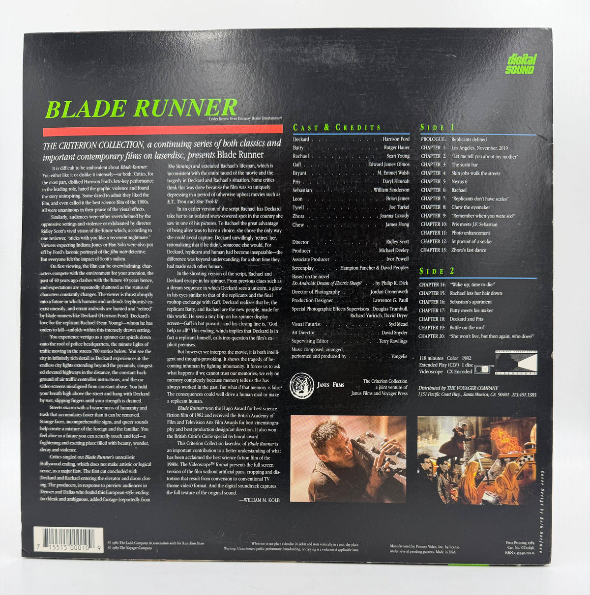 Blade Runner (1982 / 1989) The Criterion Collection Edition – LaserDisc - VG+