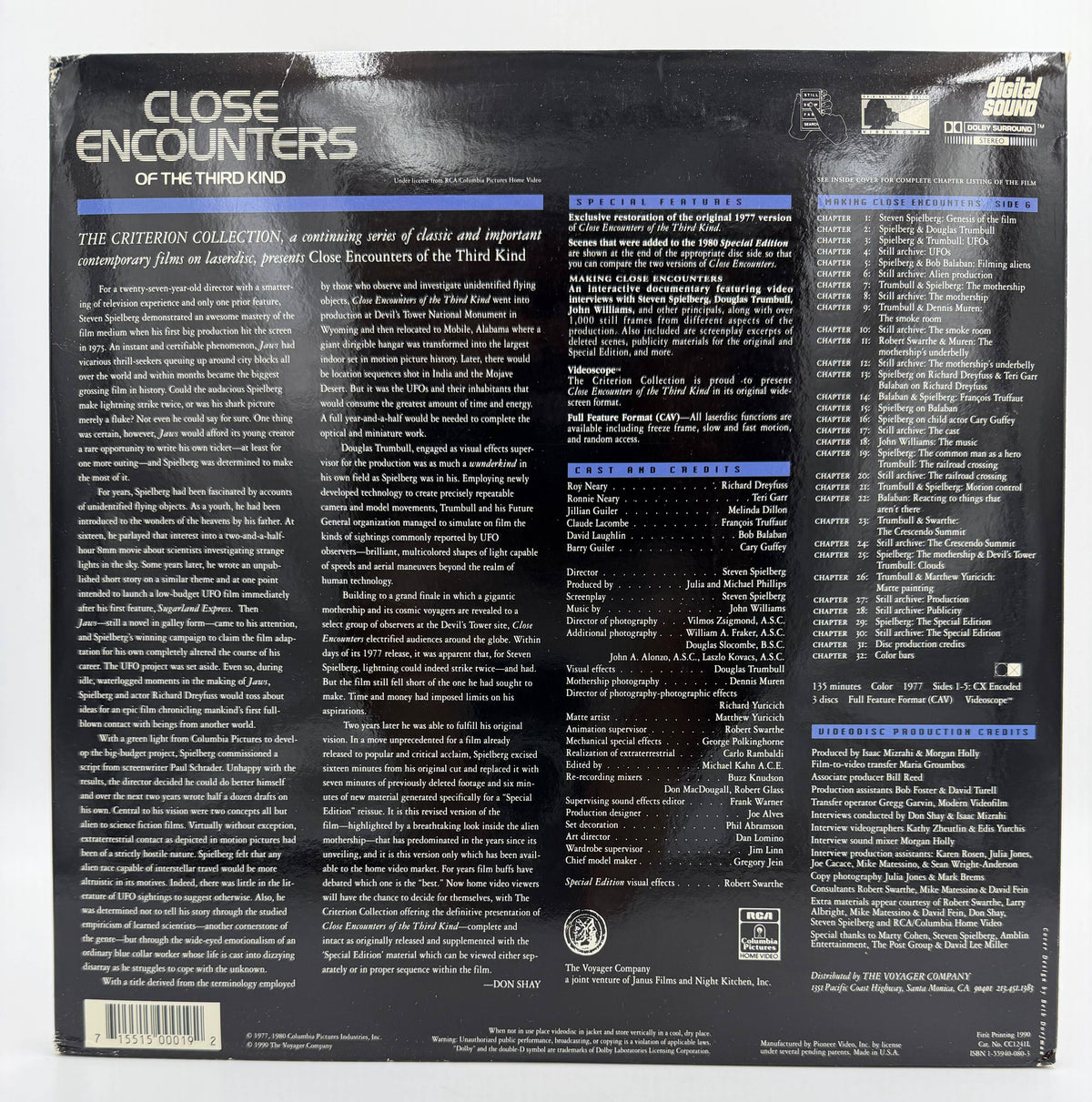 Close Encounters of the Third Kind (1977 / 1990) The Criterion Collection Edition – LaserDisc - VG+