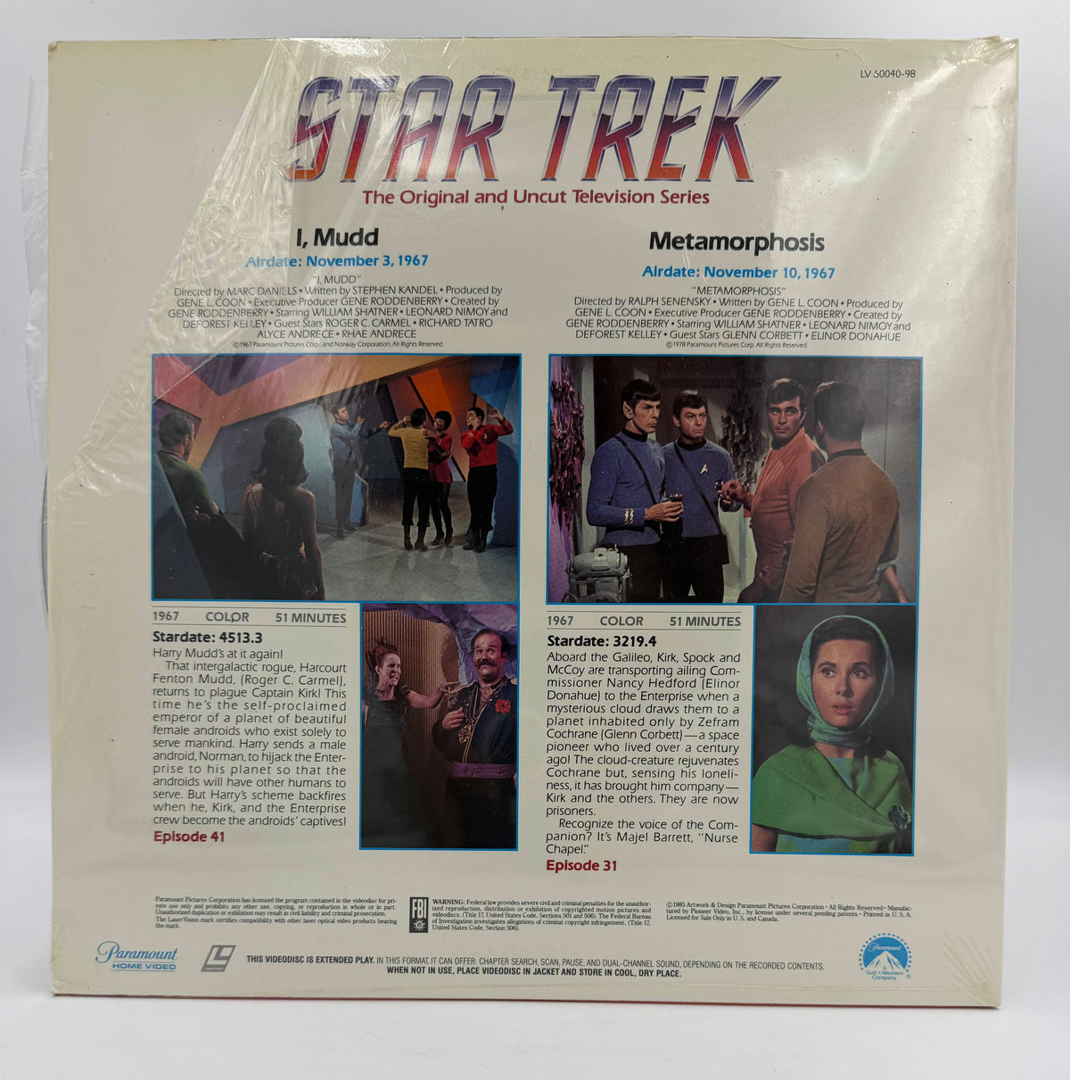 Star Trek: The Original Series – "I, Mudd" / "Metamorphosis" (1967 / 1985) Standard Edition – LaserDisc - EX