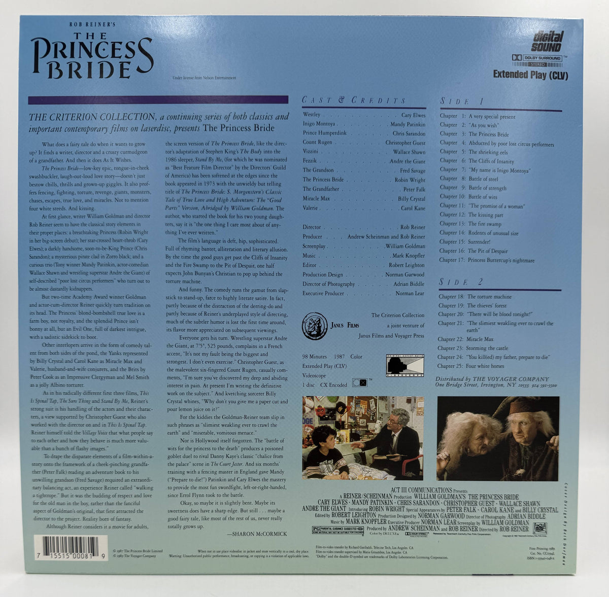 The Princess Bride (1987 / 1989) The Criterion Collection Edition – LaserDisc - EX