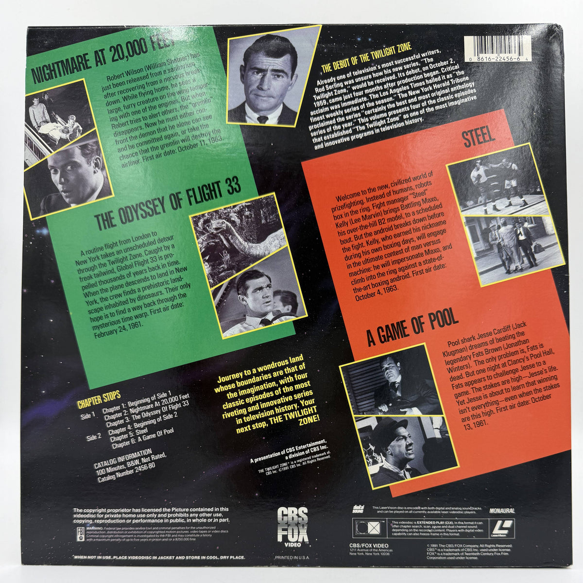 The Twilight Zone – "Nightmare At 20,000 Feet" / "The Odyssey Of Flight 33" / "Steel" / "A Game Of Pool" (1959–1963 / 1991) Standard Edition – LaserDisc - VG+