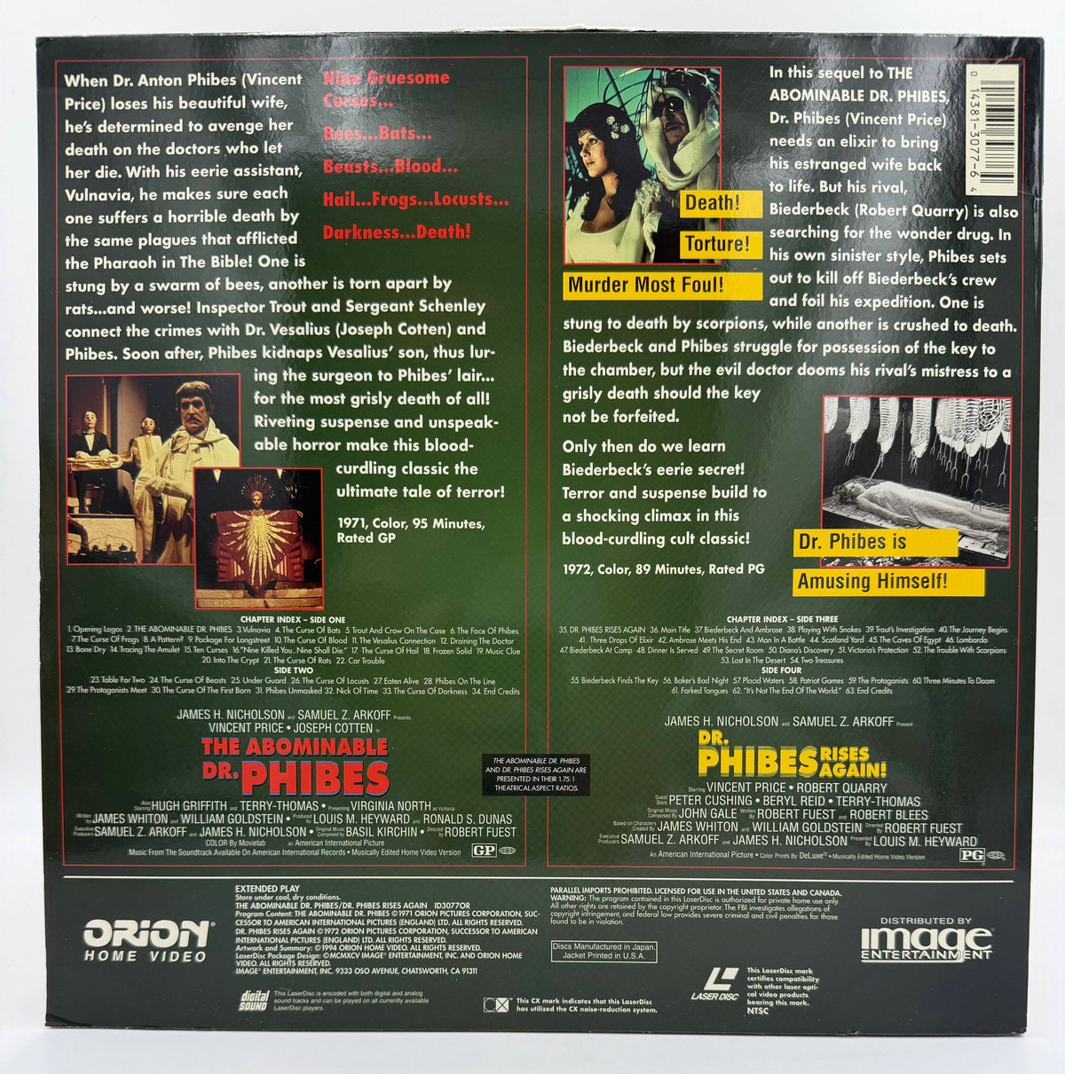 The Abominable Dr. Phibes / Dr. Phibes Rises Again! (1971–1972 / 1994) Widescreen Edition Double Feature – LaserDisc - VG+