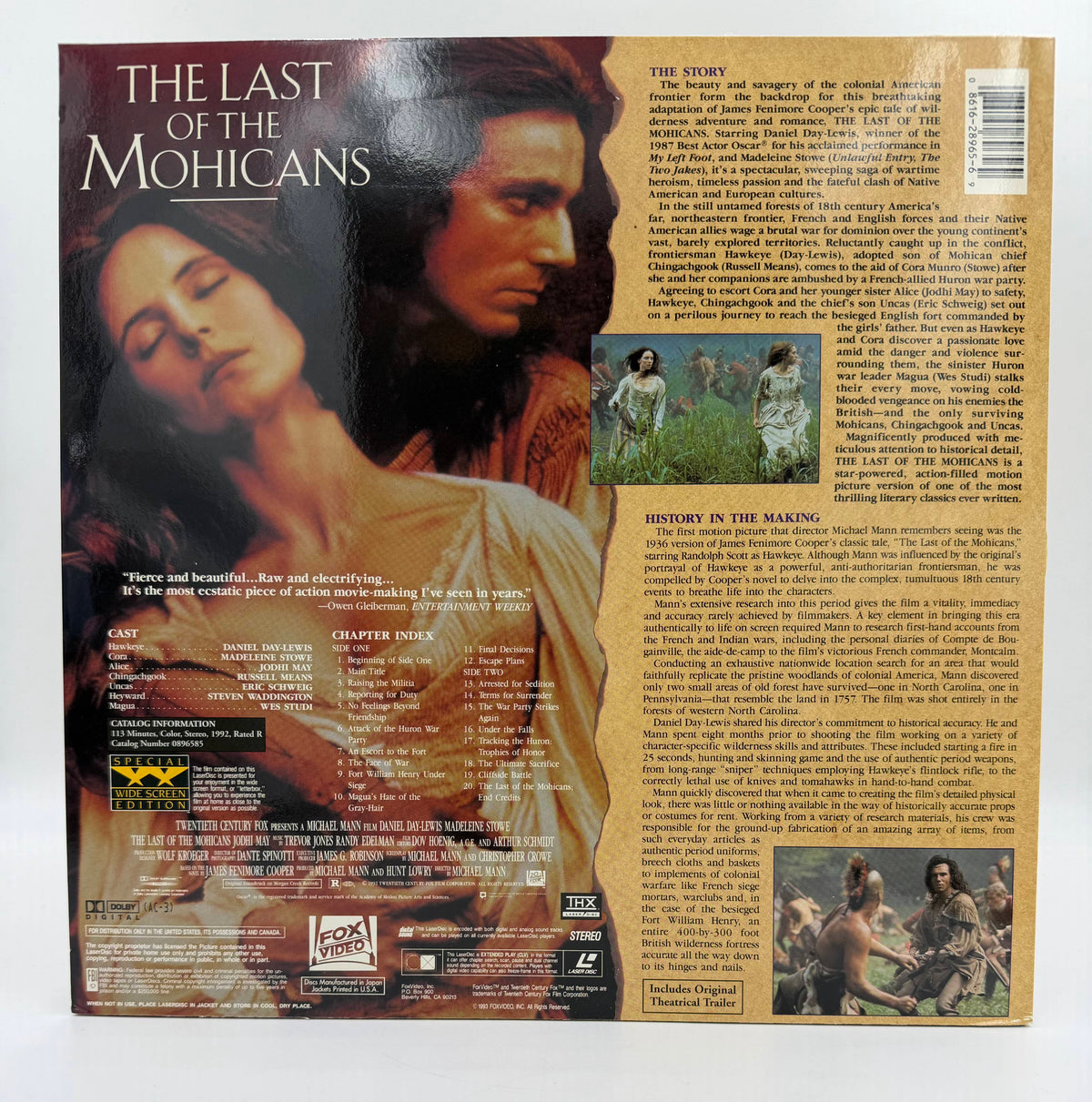 The Last of the Mohicans (1992 / 1993) Special Widescreen Edition – LaserDisc - EX