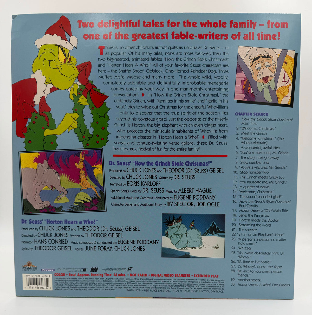 Dr. Seuss' How The Grinch Stole Christmas! / Horton Hears A Who! (1966–1970 / 1994) Animated Double Feature LaserDisc - VG+