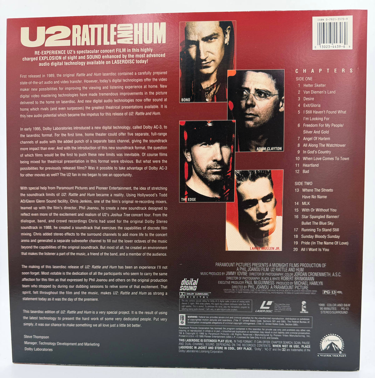 U2: Rattle and Hum (1988 / 1995) Remastered Dolby AC-3 Digital Surround Sound LaserDisc - EX