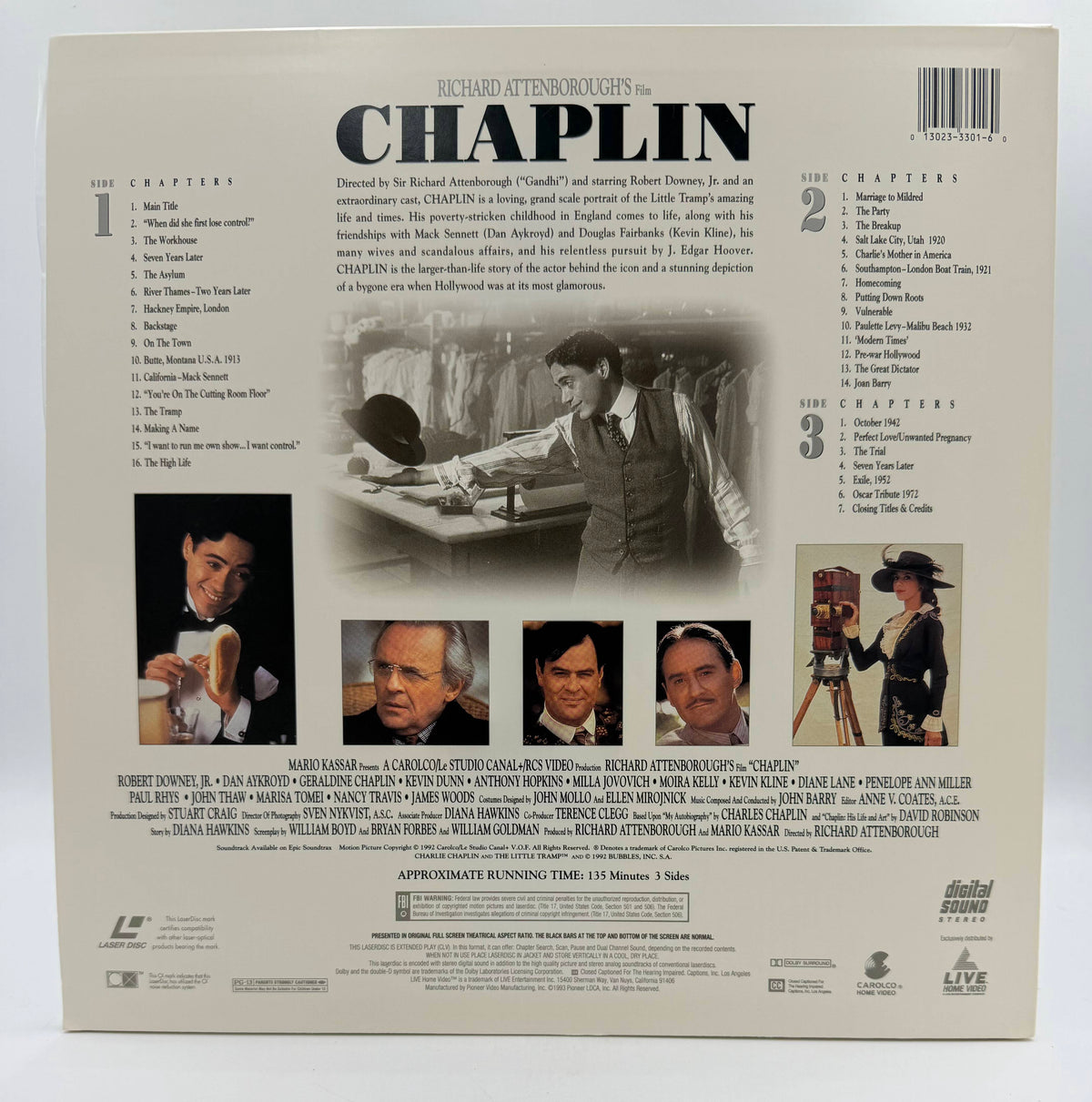 Chaplin: Widescreen Edition (1992 / 1993) Carolco Home Video / Live Home Video 2-Disc LaserDisc Set - EX