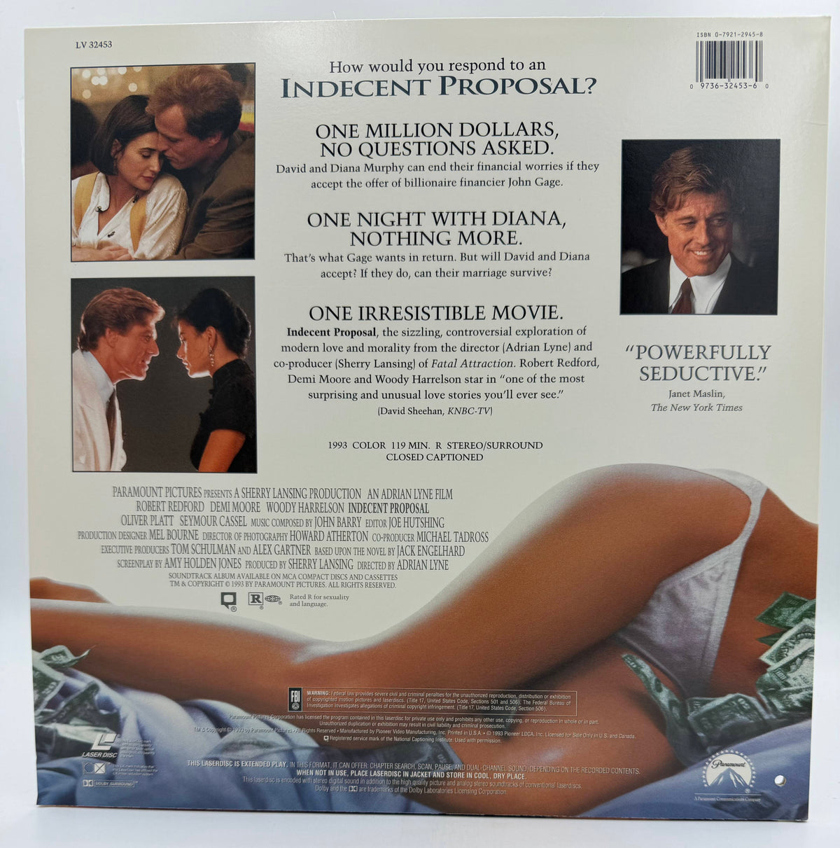 Indecent Proposal (1993) Paramount Pictures / Pioneer LDCA LaserDisc - VG+