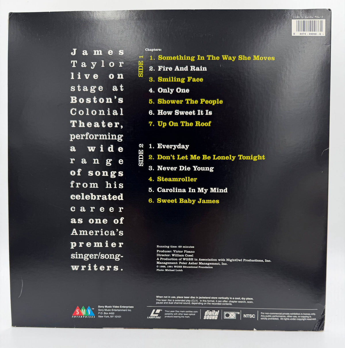 James Taylor: In Concert (1988 / 1991) Sony Music Video Enterprises LaserDisc - VG+