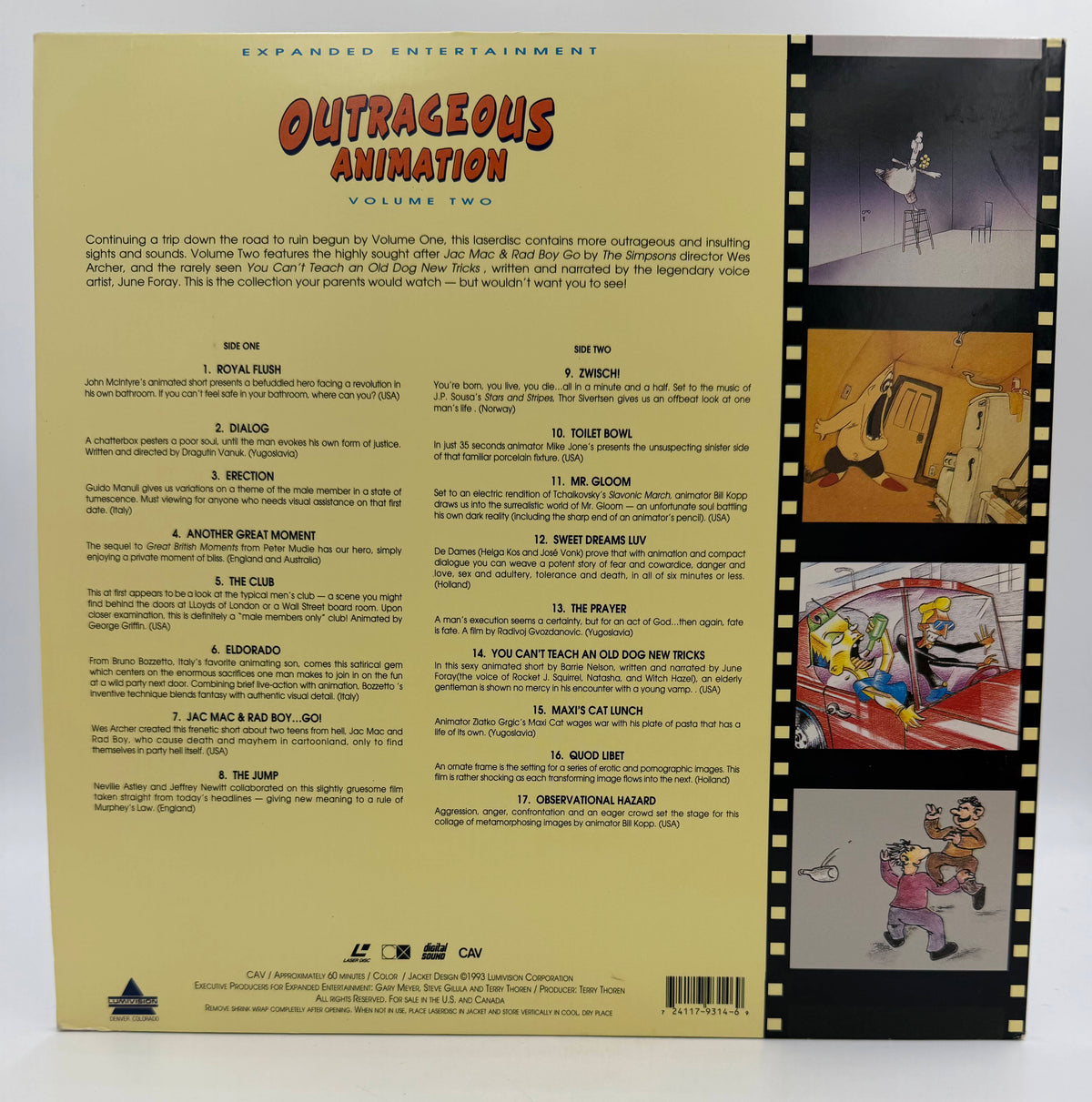 Outrageous Animation: Volume Two (1993) Lumivision / Expanded Entertainment CAV LaserDisc - VG+