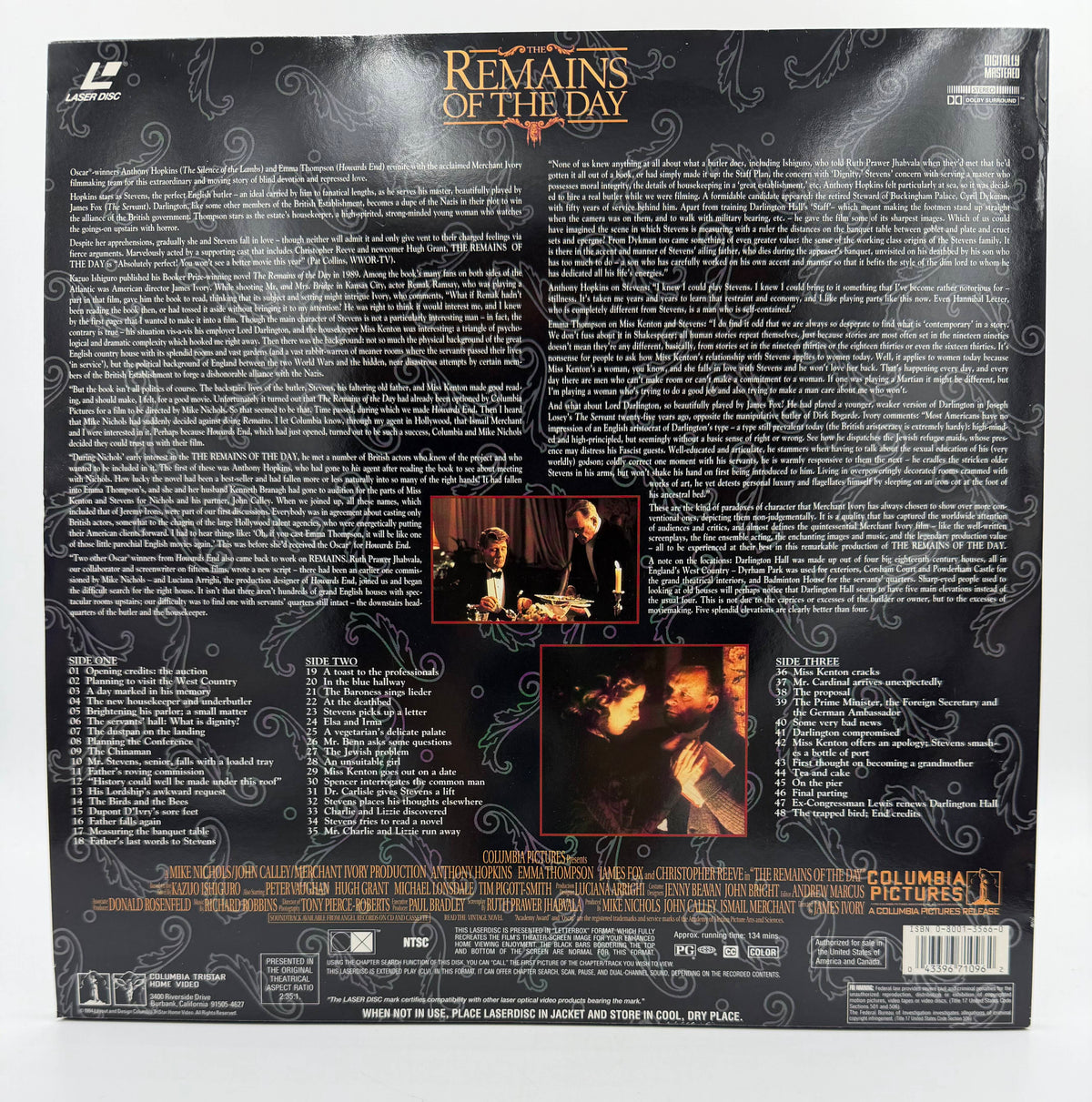 The Remains of the Day: Deluxe Widescreen Presentation (1993 / 1994) Columbia TriStar Home Video LaserDisc 2-Disc Set - EX