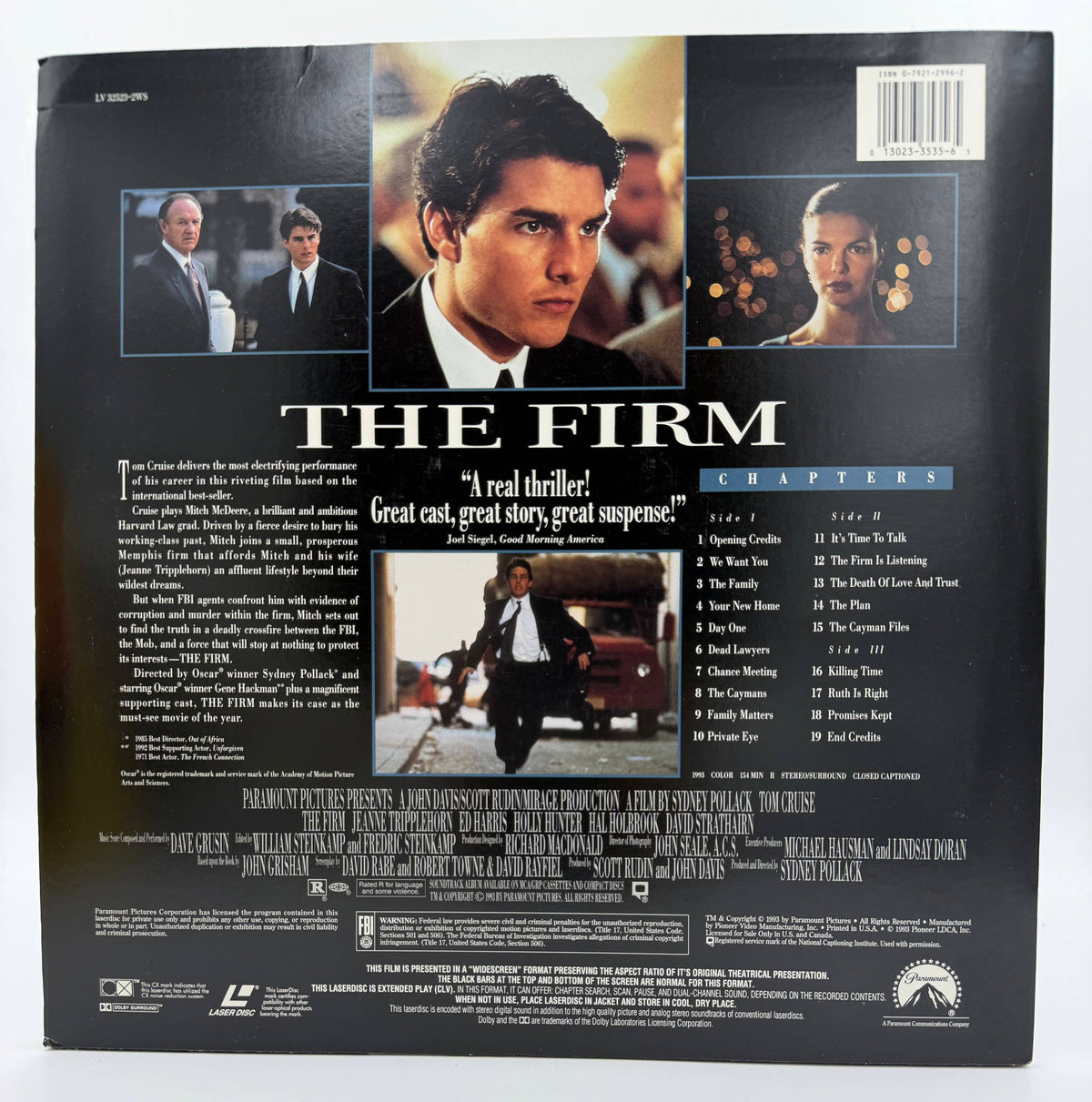 The Firm: Widescreen Edition (1993) Paramount Home Video / Pioneer LDCA LaserDisc 2-Disc Set - VG+