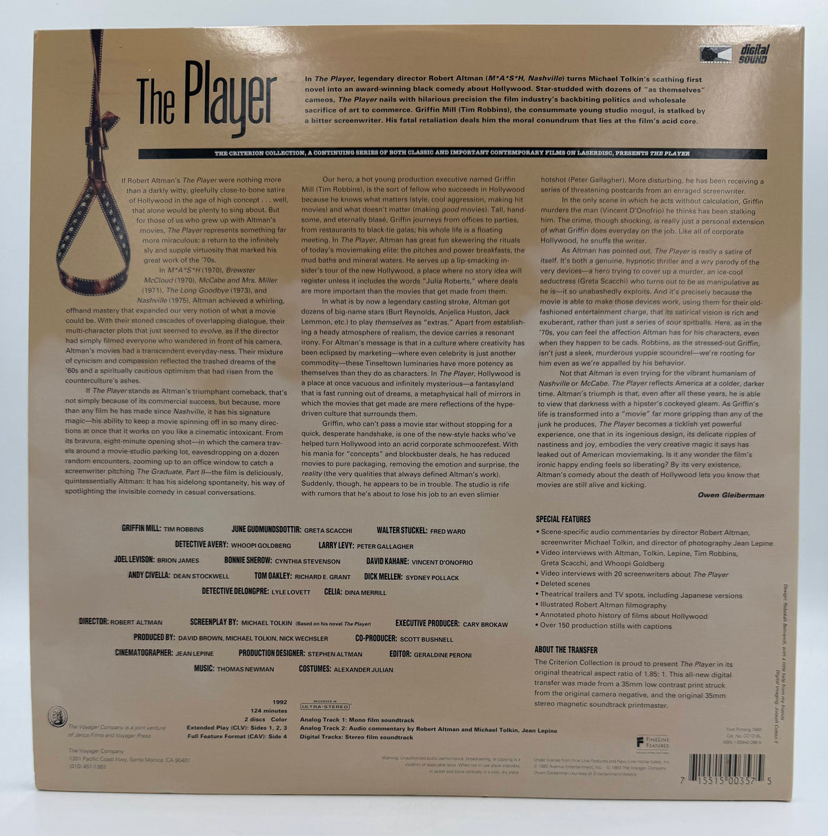 The Player: The Criterion Collection (1992 / 1993) Criterion Collection LaserDisc 2-Disc Set - EX