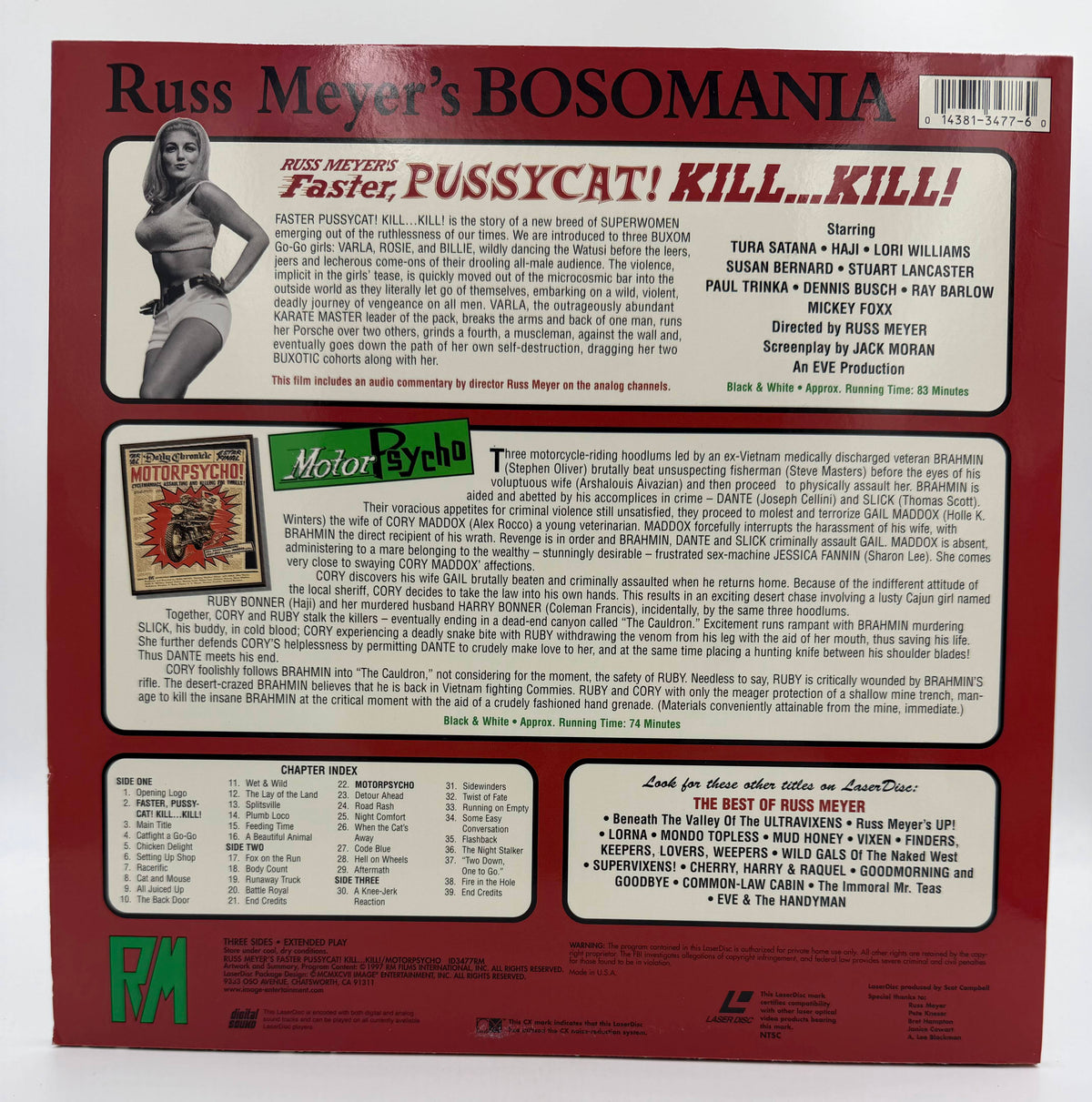 Russ Meyer's Bosomania: Faster, Pussycat! Kill...Kill! / Motor Psycho (1965-1966 / 1997) Image Ent. 2-Disc Double Feature Set – LaserDisc - EX