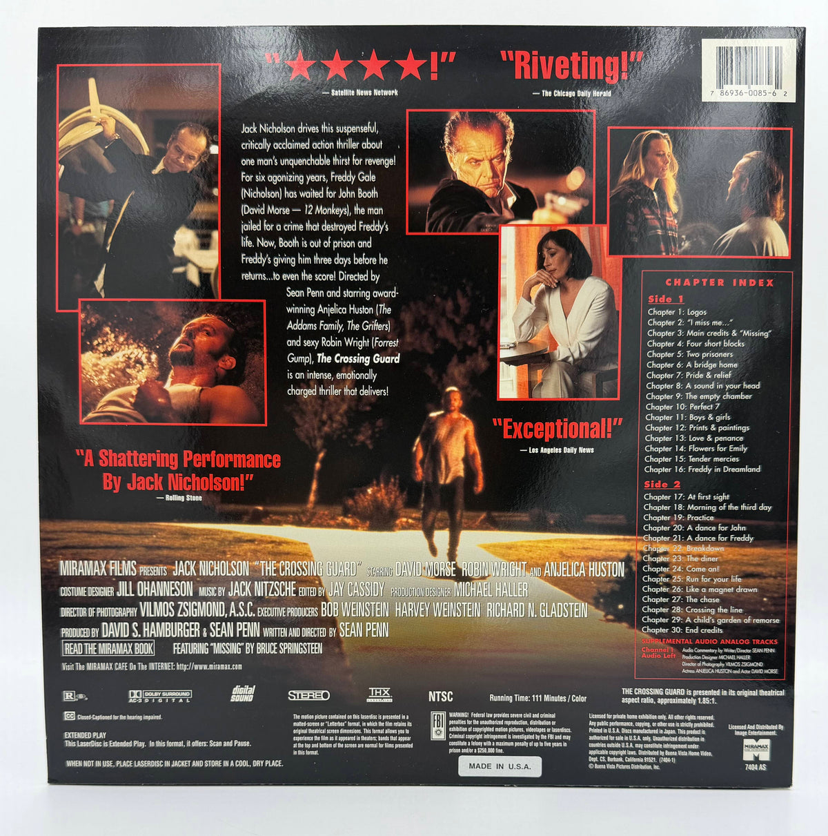 The Crossing Guard (1995 / 1996) Miramax Home Entertainment / Image Entertainment THX LaserDisc - EX