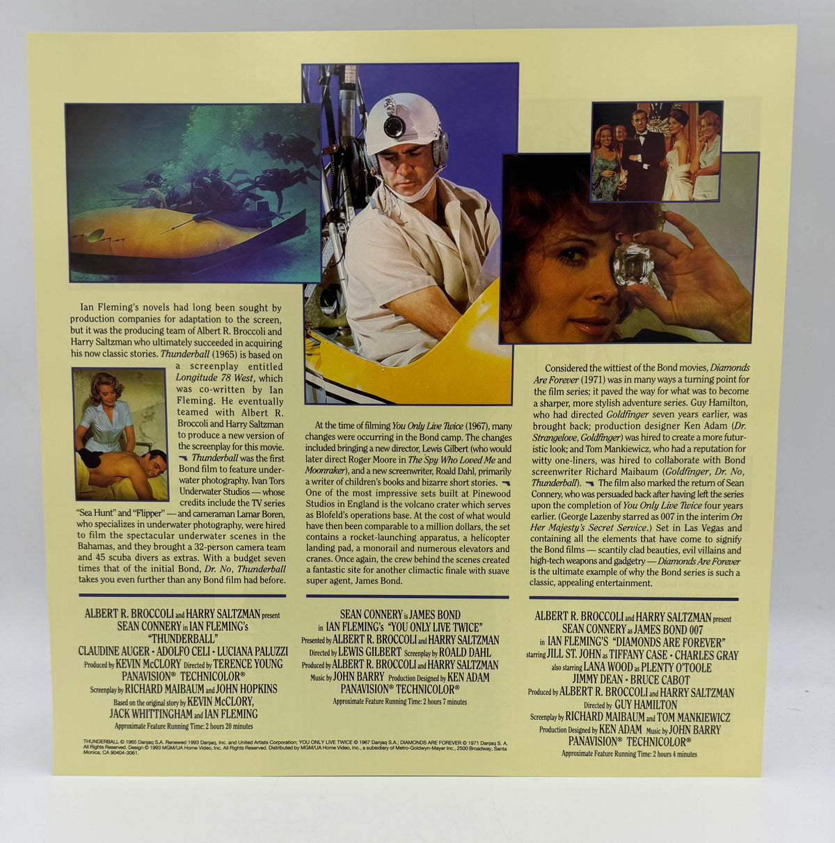 The Connery Collection Volume II: Thunderball / You Only Live Twice / Diamonds Are Forever (1965, 1967, 1971 / 1993) MGM/UA Home Video Deluxe Letter-Box Edition 4 LaserDisc - EX James Bond