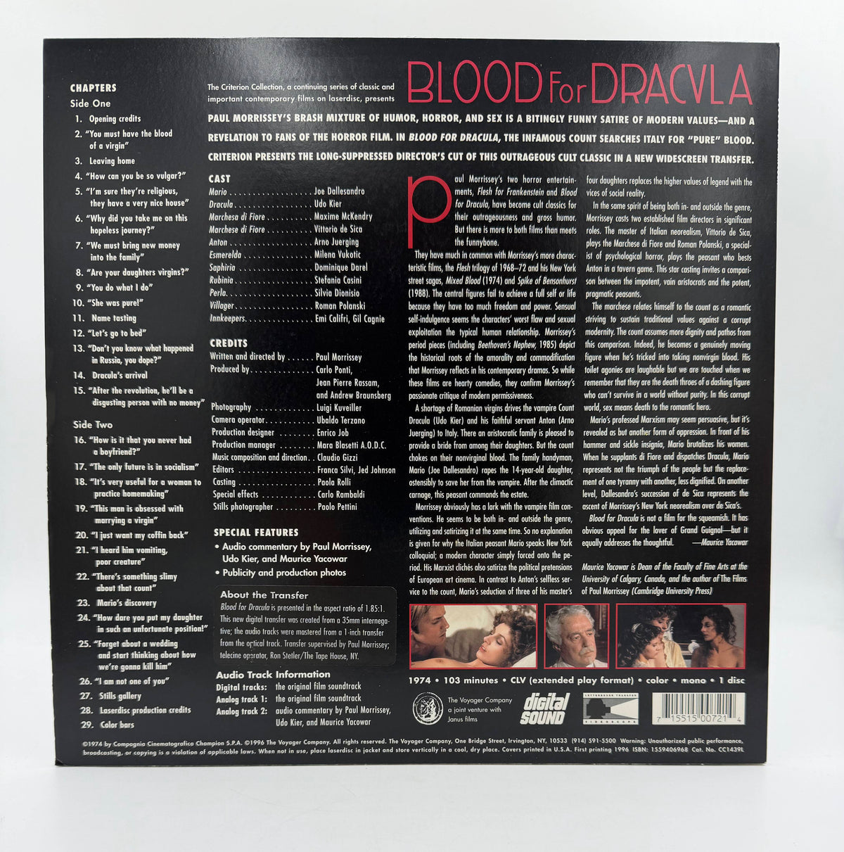 Blood for Dracula: The Criterion Collection (1974 / 1996) Criterion Collection LaserDisc - EX Condition Horror