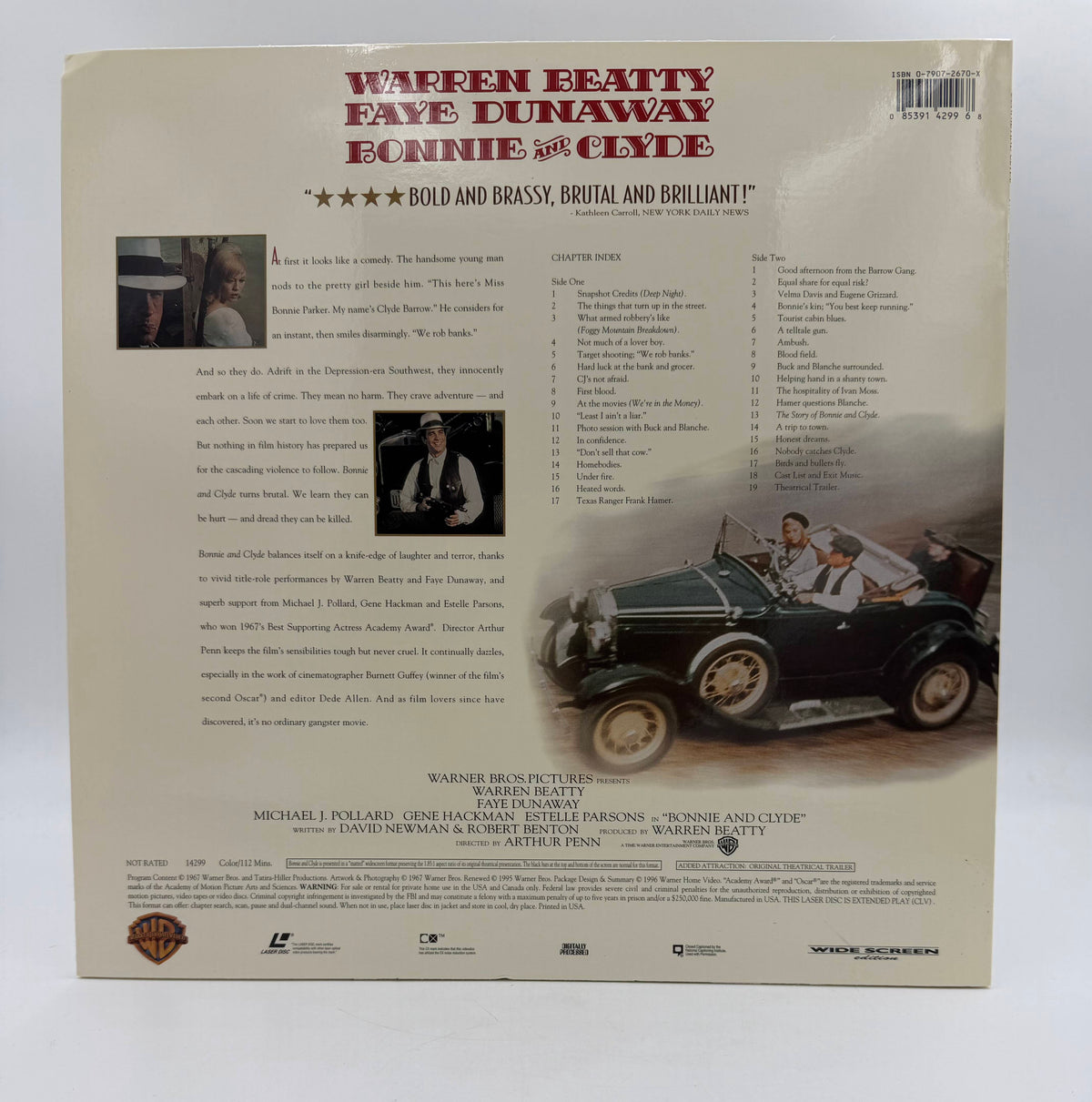 Bonnie and Clyde: Wide Screen Edition (1967 / 1996) Warner Home Video LaserDisc - EX