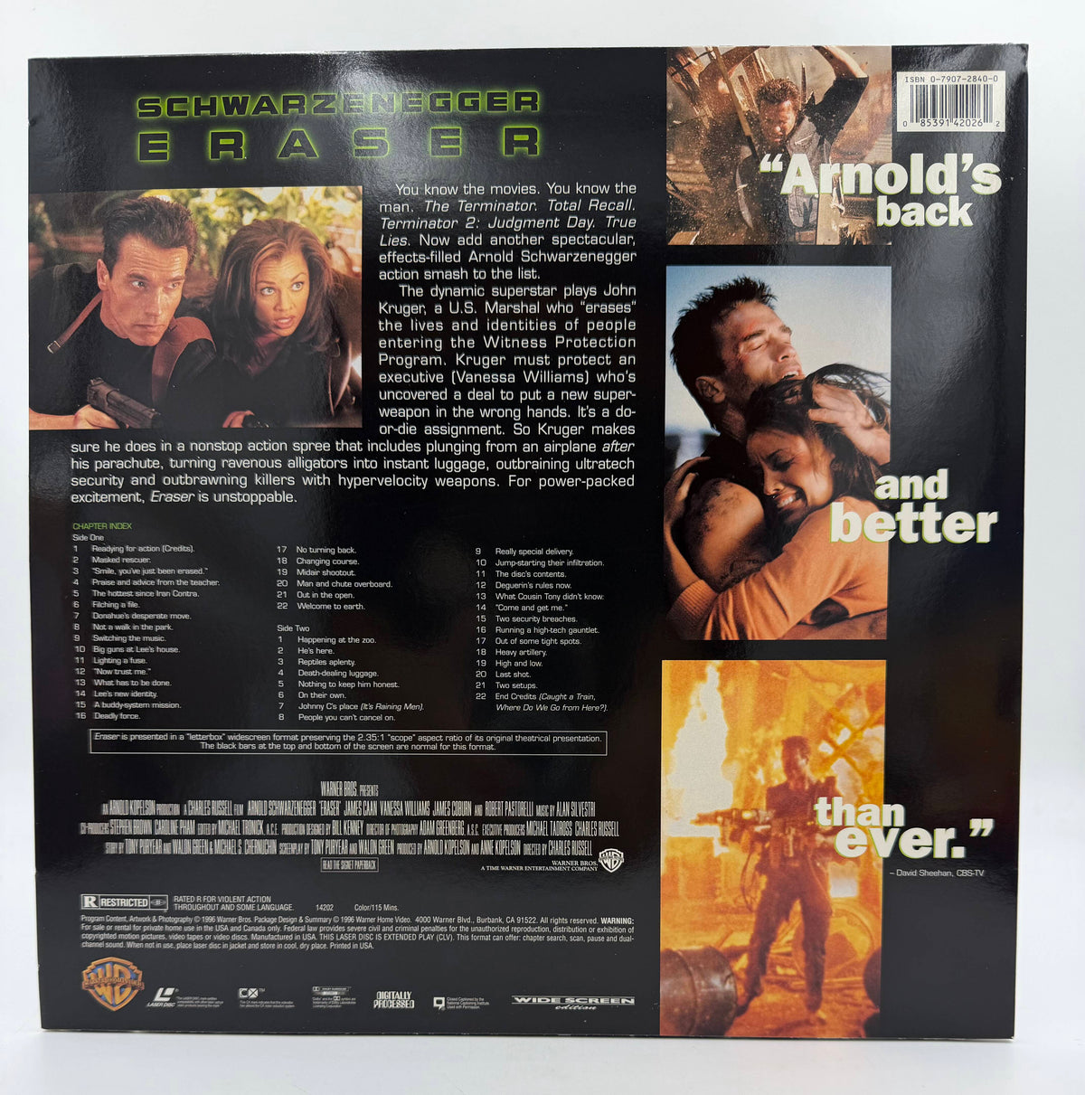 Eraser: Widescreen Edition (1996) Warner Home Video LaserDisc - EX Condition Arnold Schwarzenegger