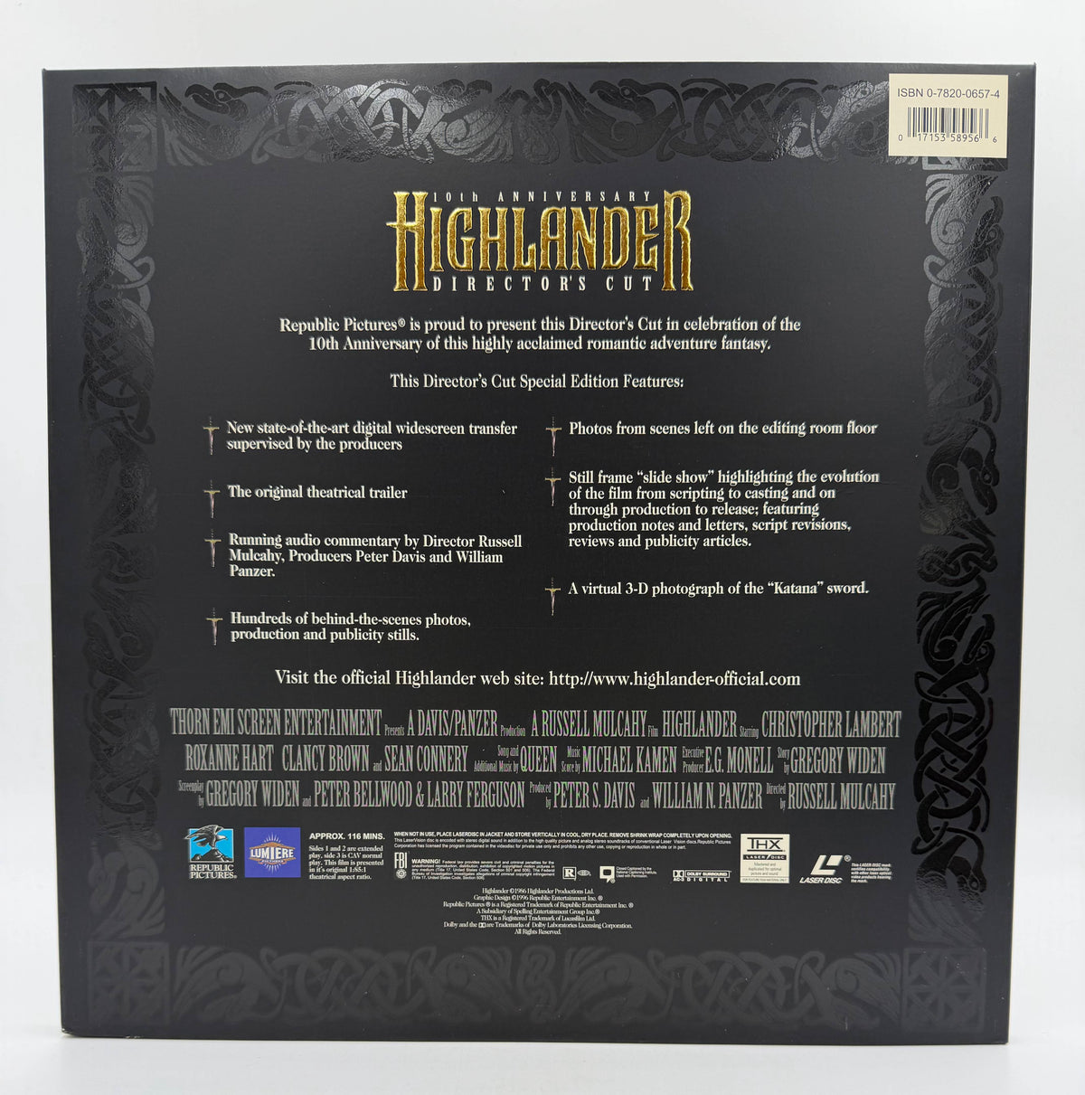 Highlander: 10th Anniversary Director's Cut - Deluxe Wide-Screen Collector's Edition (1986 / 1996) Republic Pictures Home Video LaserDisc 2-Disc Set - EX