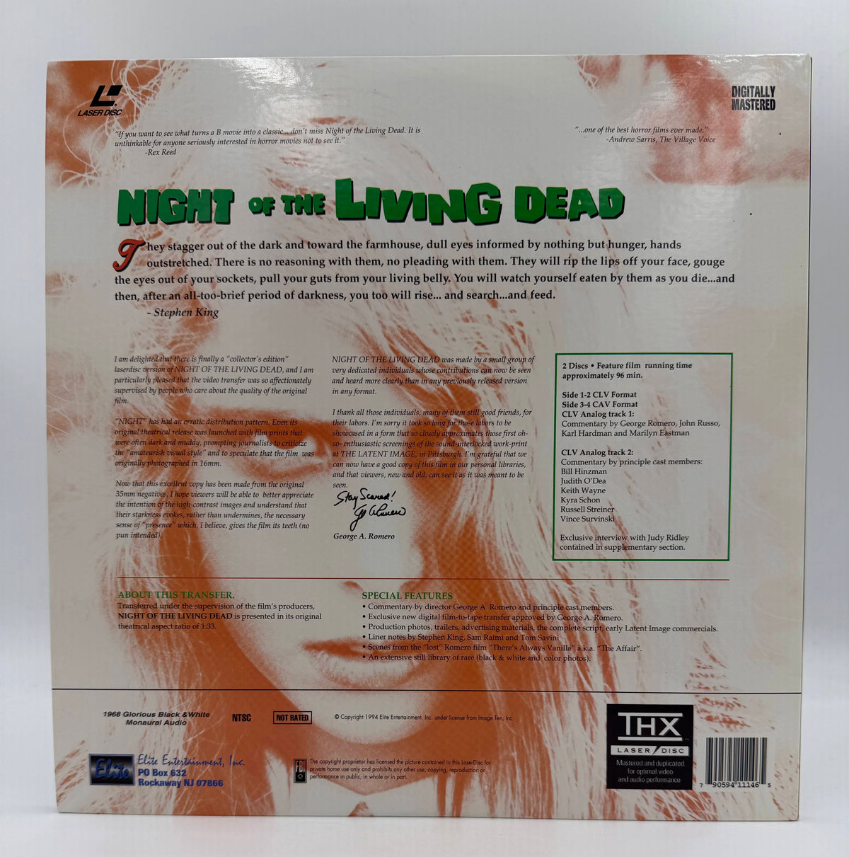 George A. Romero's Night of the Living Dead: 25th Anniversary Collector's Edition / THX (1968 / 1994) Elite Entertainment LaserDisc 2-Disc Set - EX