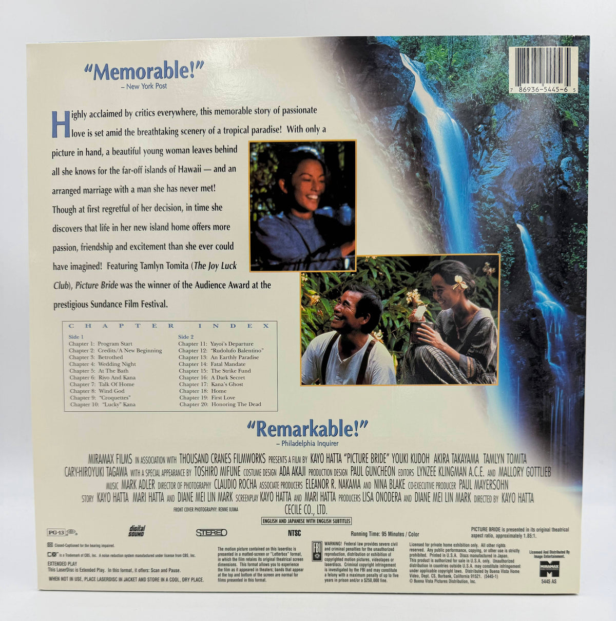 Picture Bride: Letterbox Laserdisc (1995) Miramax Films / Thousand Cranes Filmworks / Image Entertainment LaserDisc - EX