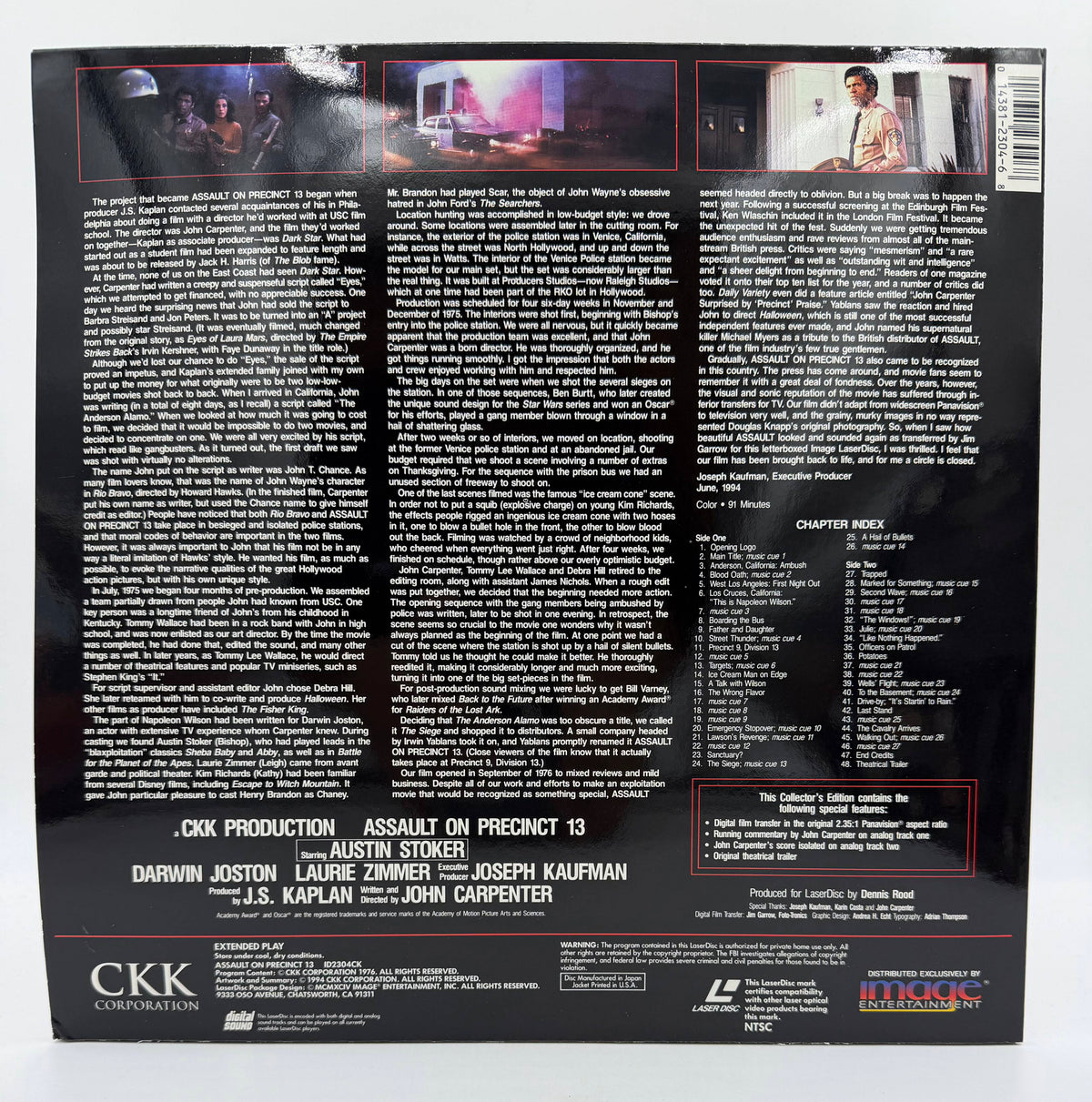 John Carpenter's Assault on Precinct 13: Widescreen Collector's Edition (1976 / 1994) CKK Corporation / Image Entertainment LaserDisc - EX