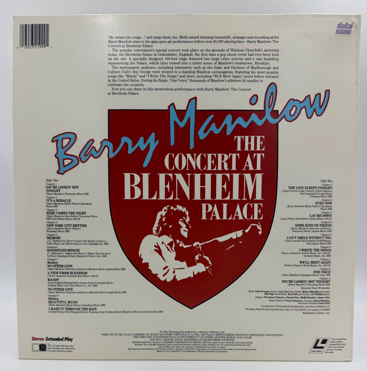 Barry Manilow: The Concert at Blenheim Palace (1984 / 1985) Pioneer Artists LaserDisc - VG