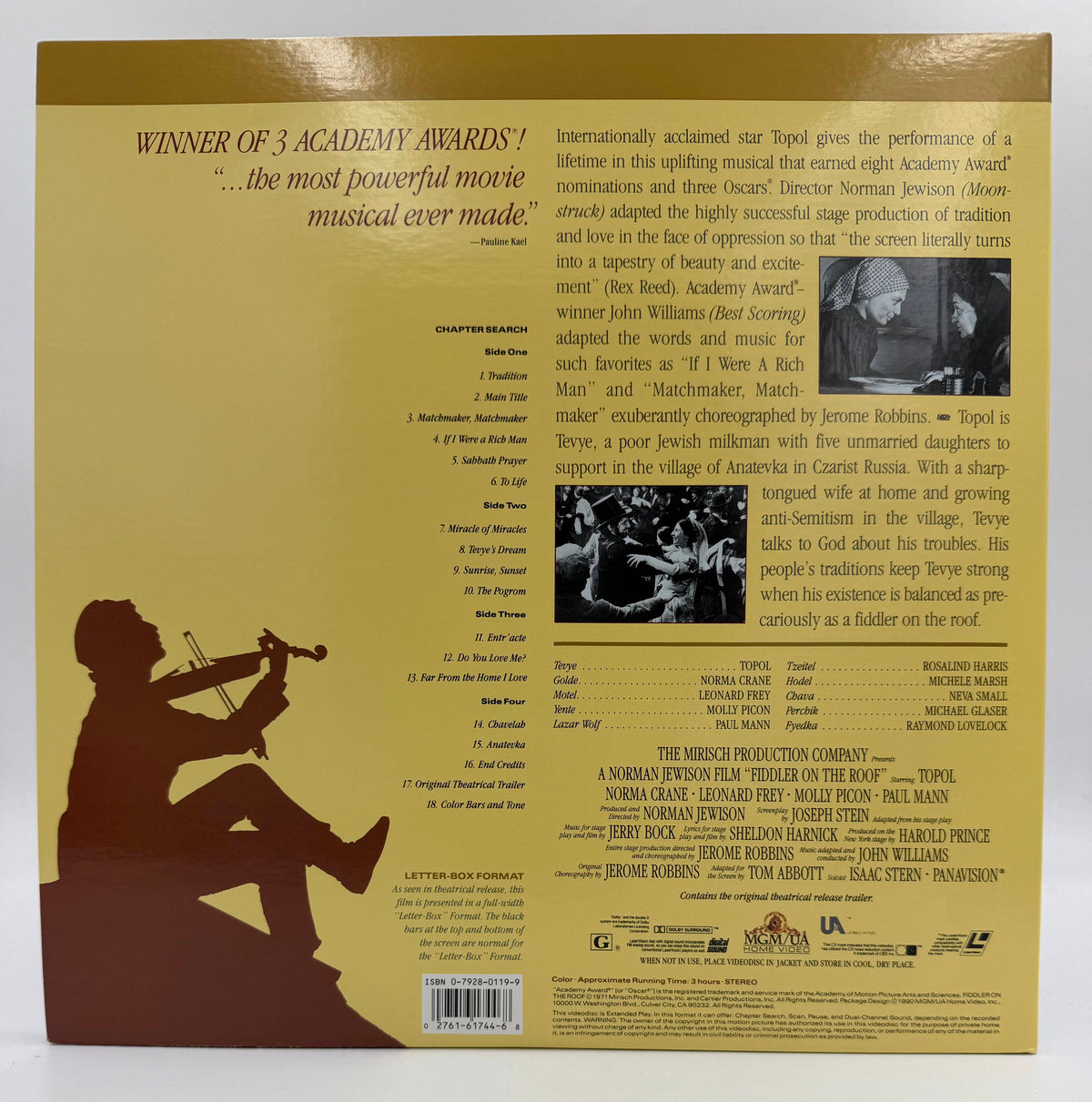 Fiddler on the Roof: Deluxe Letter-Box Edition (1971 / 1990) MGM/UA Home Video LaserDisc 2-Disc Set - EX