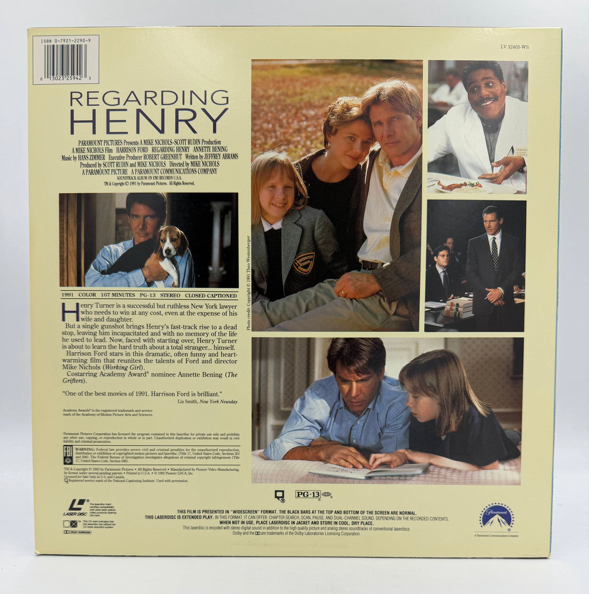 Regarding Henry: Widescreen Edition (1991 / 1992) Paramount Pictures / Pioneer LaserDisc - EX