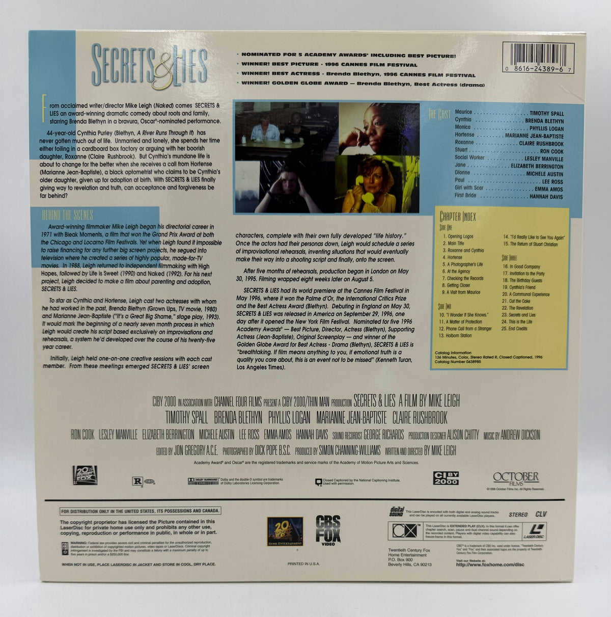 Secrets & Lies (1996 / 1997) 20th Century Fox Home Entertainment / CIBY 2000 / October Films LaserDisc 2-Disc Set - EX
